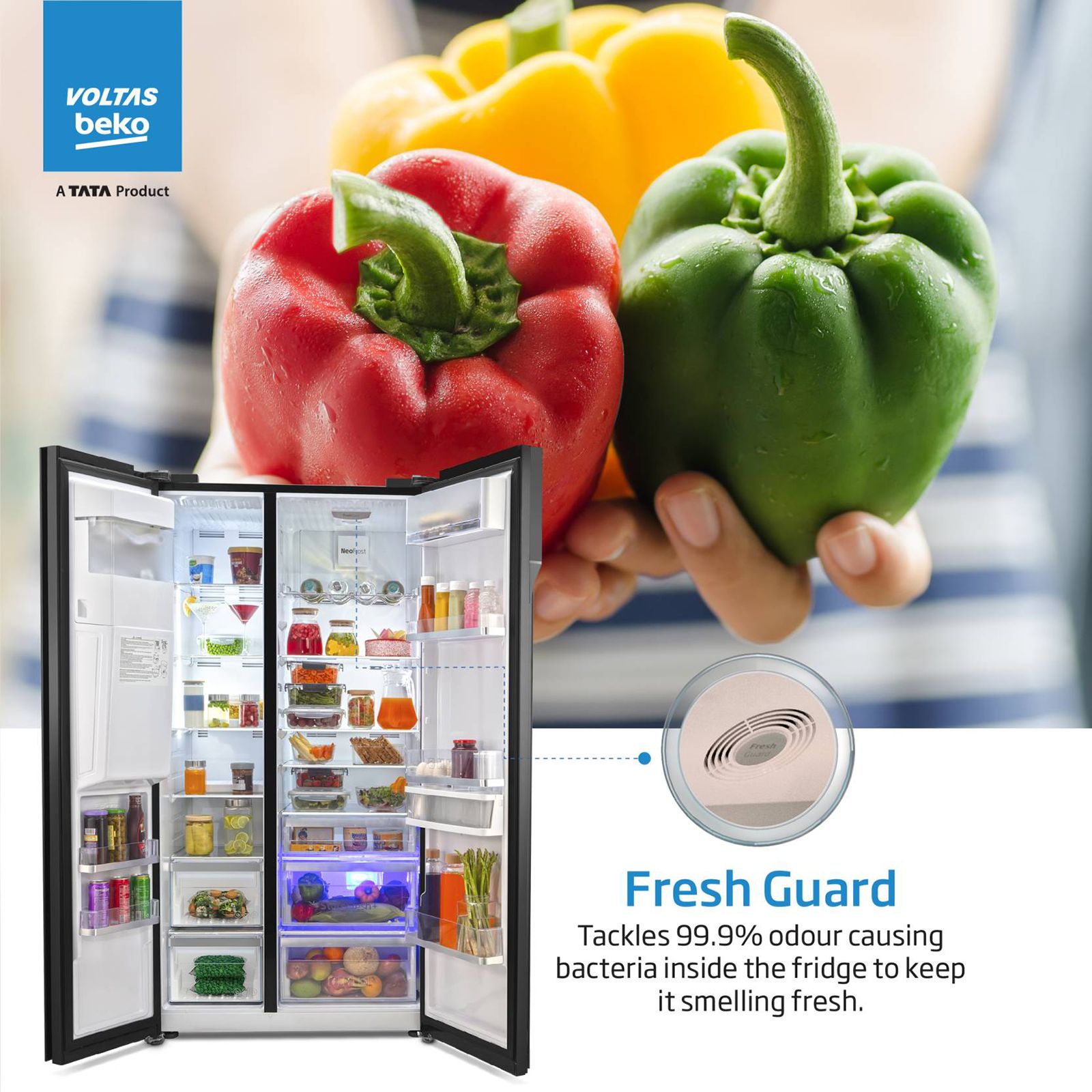 VOLTAS beko 634 Litres Frost Free Side by Side Refrigerator with Neo Frost Dual Cooling (RSB655GBRF, Glass Black) VOLTAS beko 634 Litres Frost Free Side by Side Refrigerator with Neo Frost Dual Cooling (RSB655GBRF, Glass Black)_14