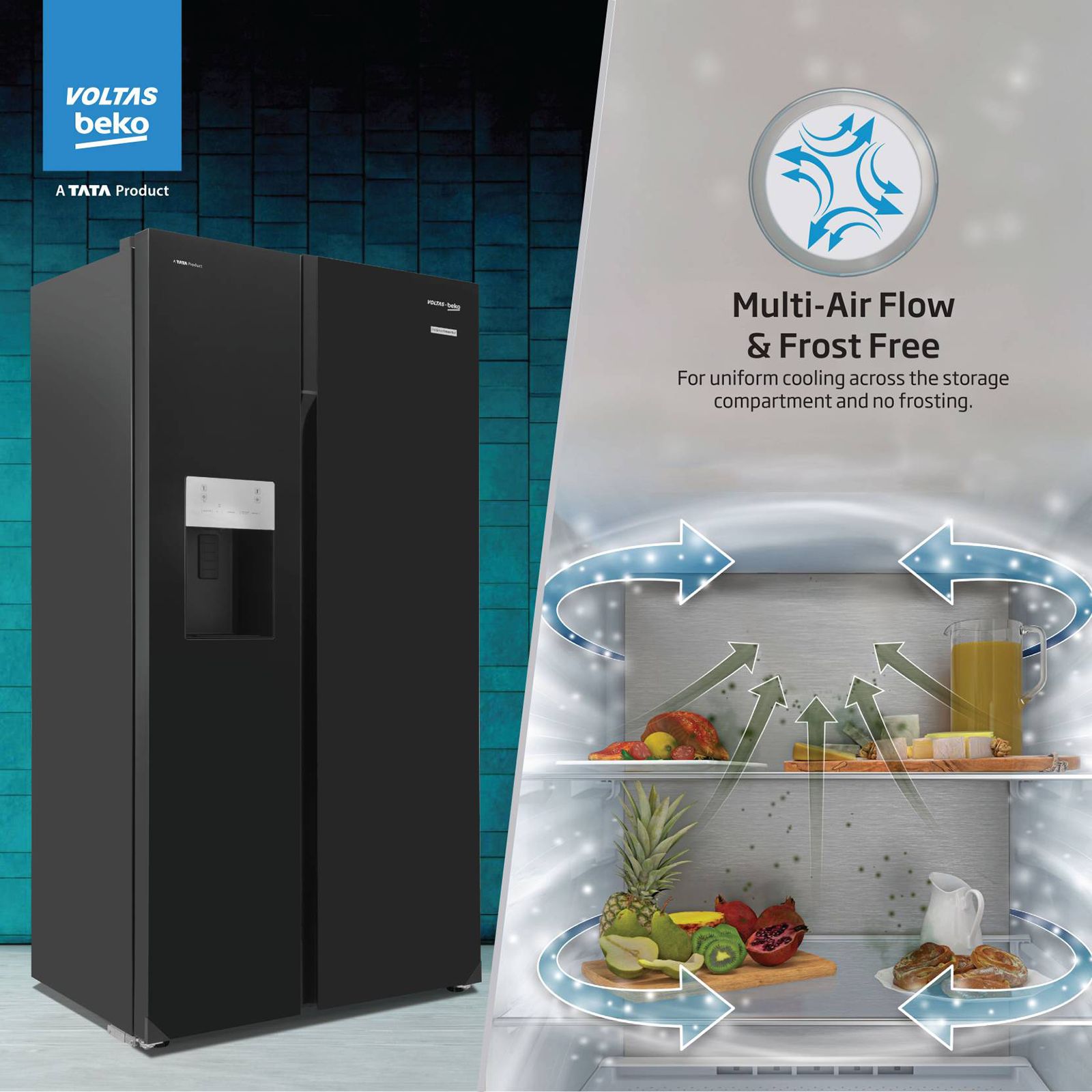 VOLTAS beko 634 Litres Frost Free Side by Side Refrigerator with Neo Frost Dual Cooling (RSB655GBRF, Glass Black) VOLTAS beko 634 Litres Frost Free Side by Side Refrigerator with Neo Frost Dual Cooling (RSB655GBRF, Glass Black)_16