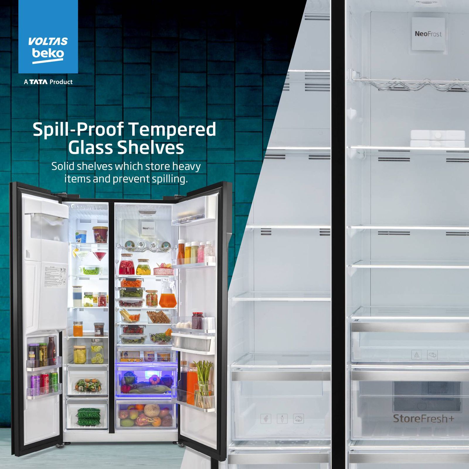 VOLTAS beko 634 Litres Frost Free Side by Side Refrigerator with Neo Frost Dual Cooling (RSB655GBRF, Glass Black) VOLTAS beko 634 Litres Frost Free Side by Side Refrigerator with Neo Frost Dual Cooling (RSB655GBRF, Glass Black)_18