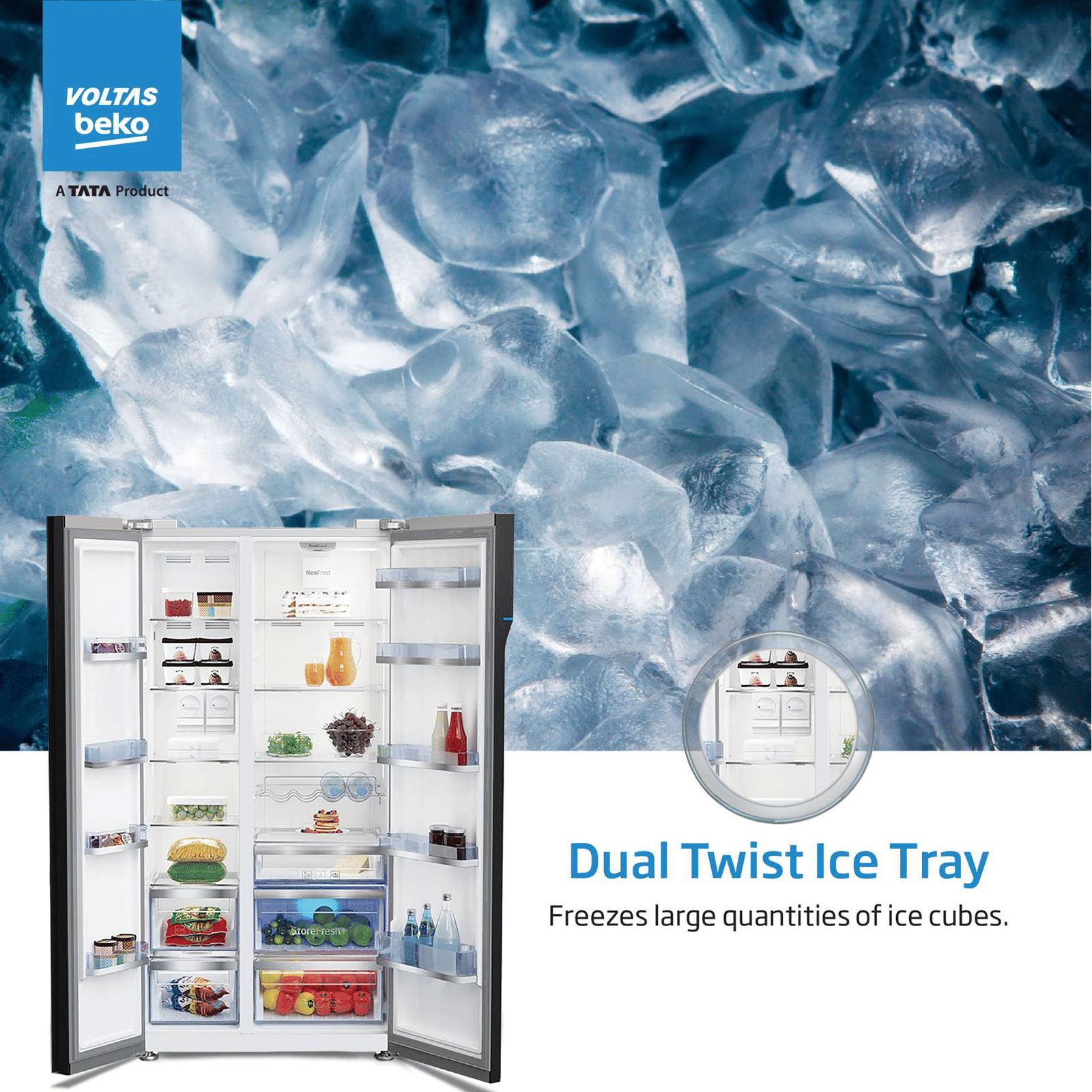 VOLTAS beko 634 Litres Frost Free Side by Side Refrigerator with Neo Frost Dual Cooling (RSB665XPRF, Inox Look) VOLTAS beko 634 Litres Frost Free Side by Side Refrigerator with Neo Frost Dual Cooling (RSB665XPRF, Inox Look)_9