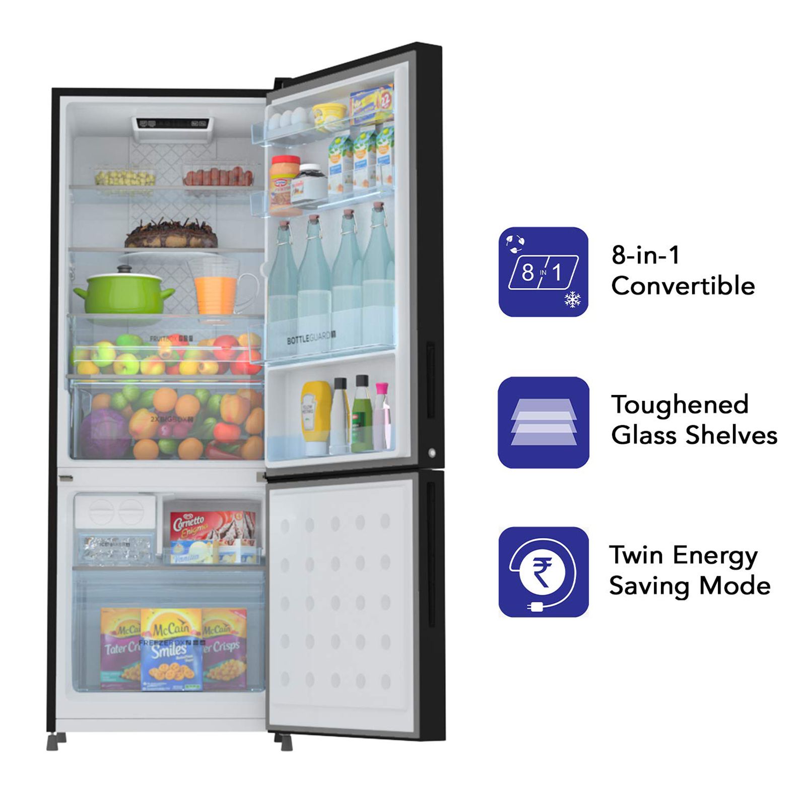 Haier 237 Litres 4 Star Frost Free Double Door Bottom Mount Convertible Refrigerator with Turbo Cooling Technology (HRB-2764PSG-E, Spiral Glass Black) Haier 237 Litres 4 Star Frost Free Double Door Bottom Mount Convertible Refrigerator with Turbo Cooling Technology (HRB-2764PSG-E, Spiral Glass Black)_8