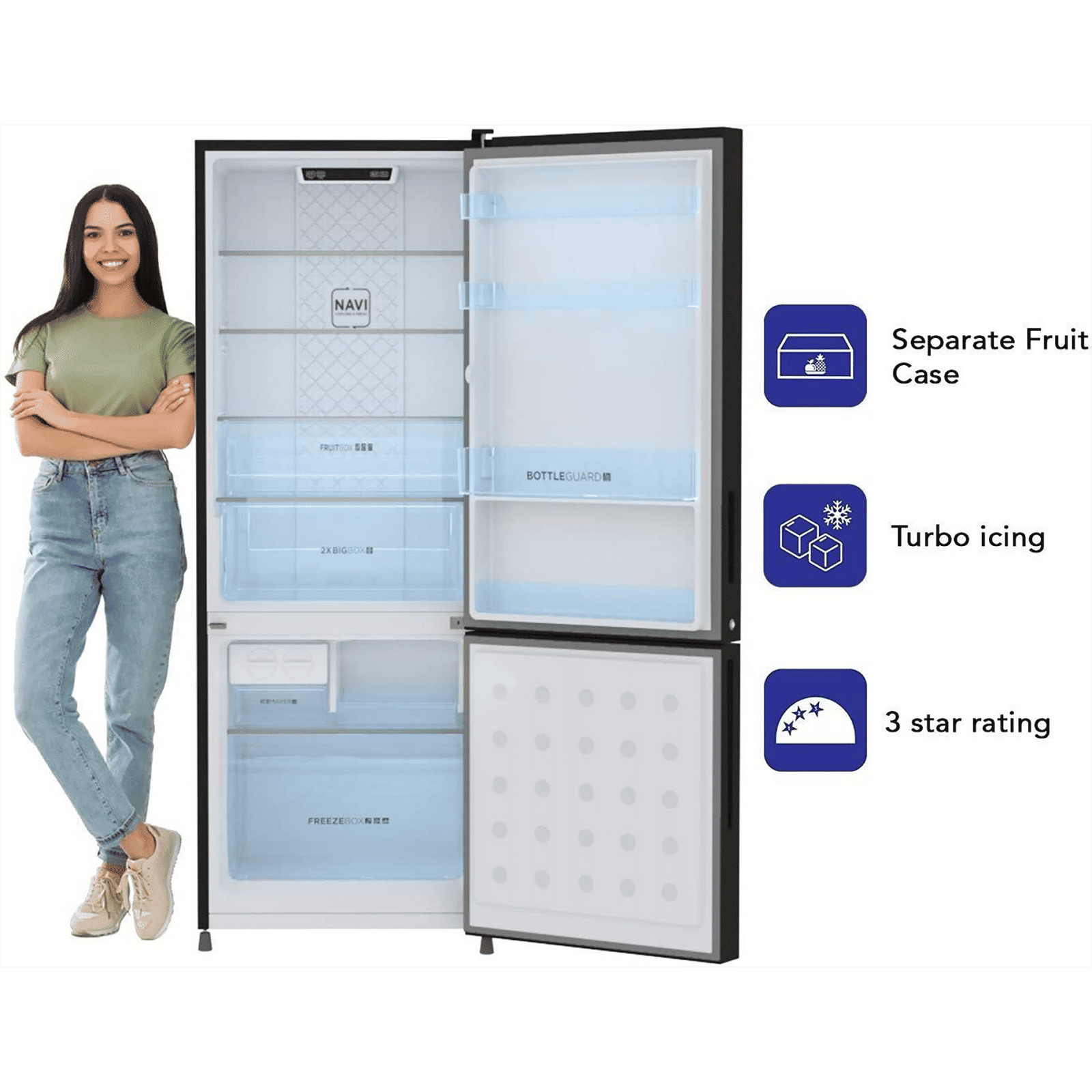 Haier 237 Litres 4 Star Frost Free Double Door Bottom Mount Convertible Refrigerator with Turbo Cooling Technology (HRB-2764PSG-E, Spiral Glass Black) Haier 237 Litres 4 Star Frost Free Double Door Bottom Mount Convertible Refrigerator with Turbo Cooling Technology (HRB-2764PSG-E, Spiral Glass Black)_10