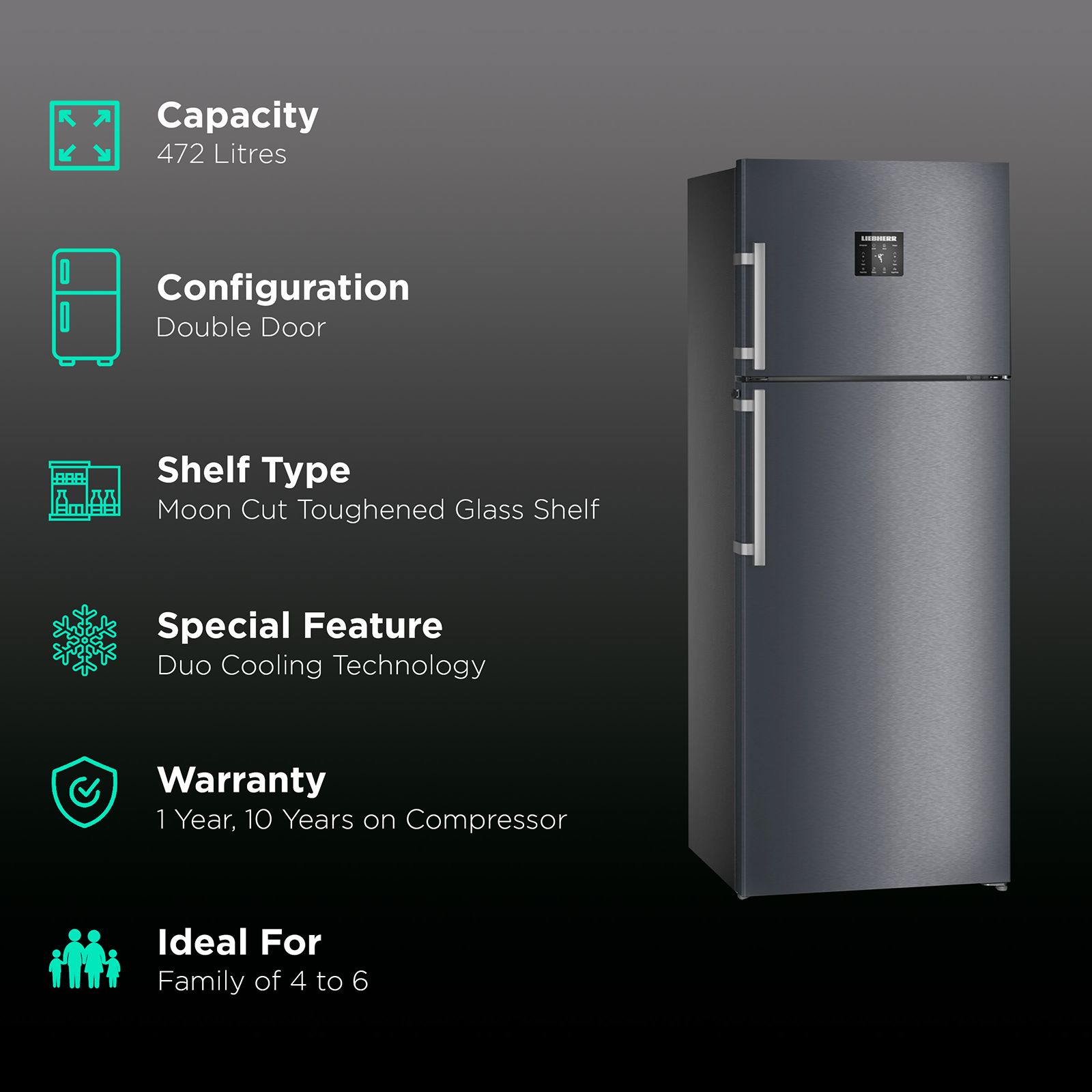 LIEBHERR 472 Litres 2 Star Frost Free Double Door Refrigerator with EasyFresh Technology (TDCS 4765 Premium, Cobalt Steel)_2
