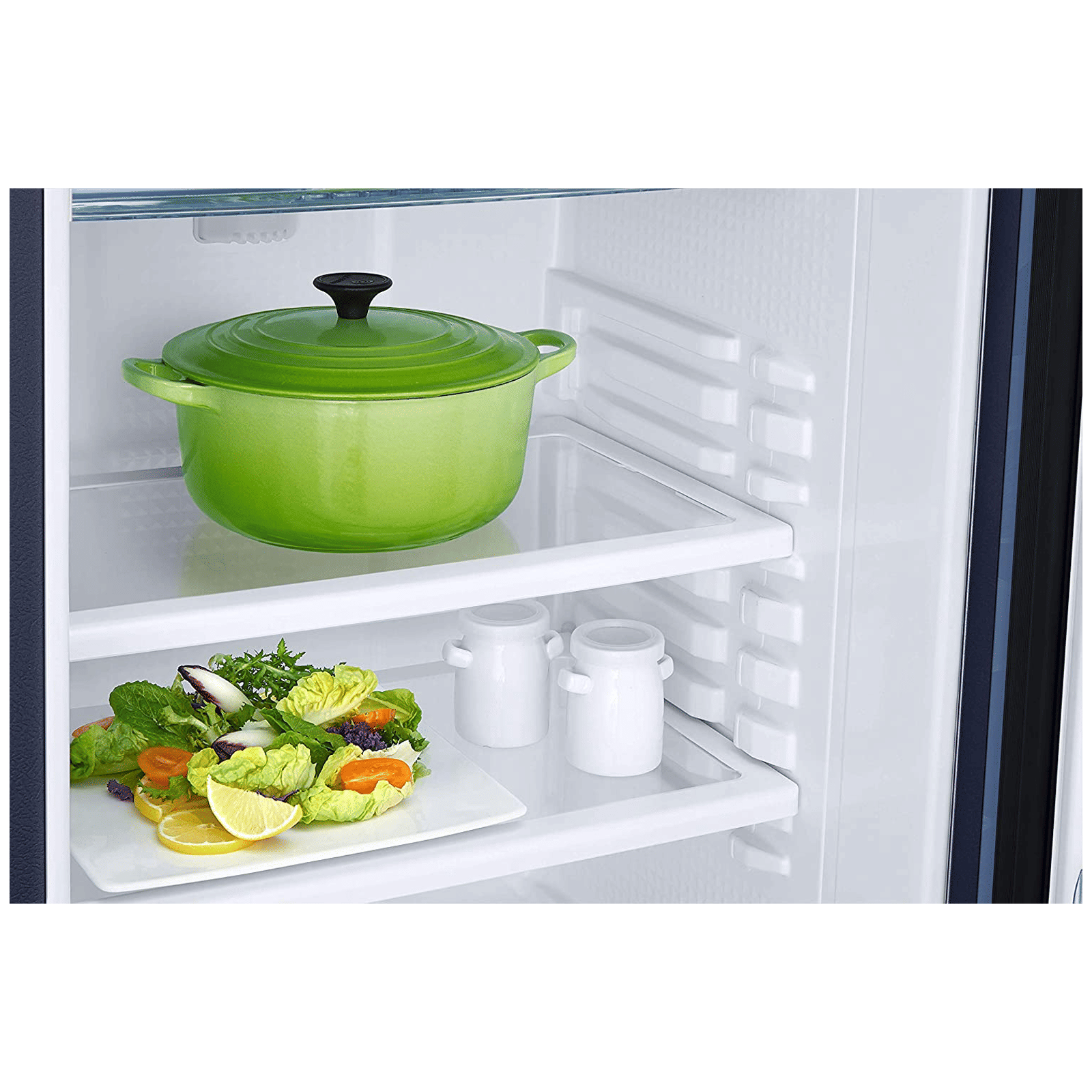 SAMSUNG Stylish Grande 212 Litres 4 Star Direct Cool Single Door Refrigerator with Base Stand Drawer (RR22T385XUV/HL, Blue)_9