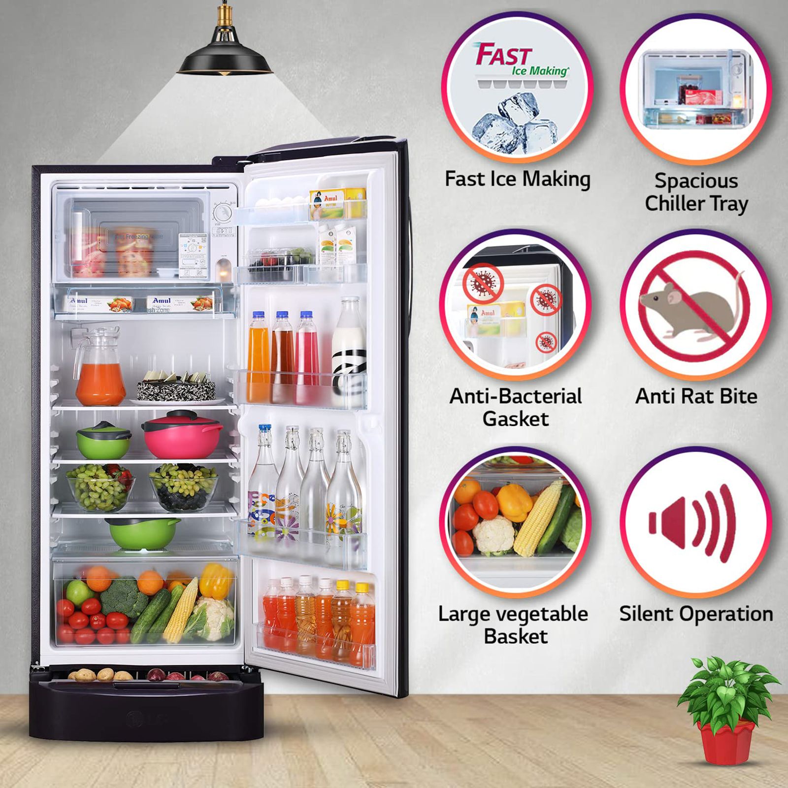 LG 235 Litres 3 Star Direct Cool Single Door Refrigerator with Stabilizer Free Operation (GL-D241APGD, Purple Glow)_12