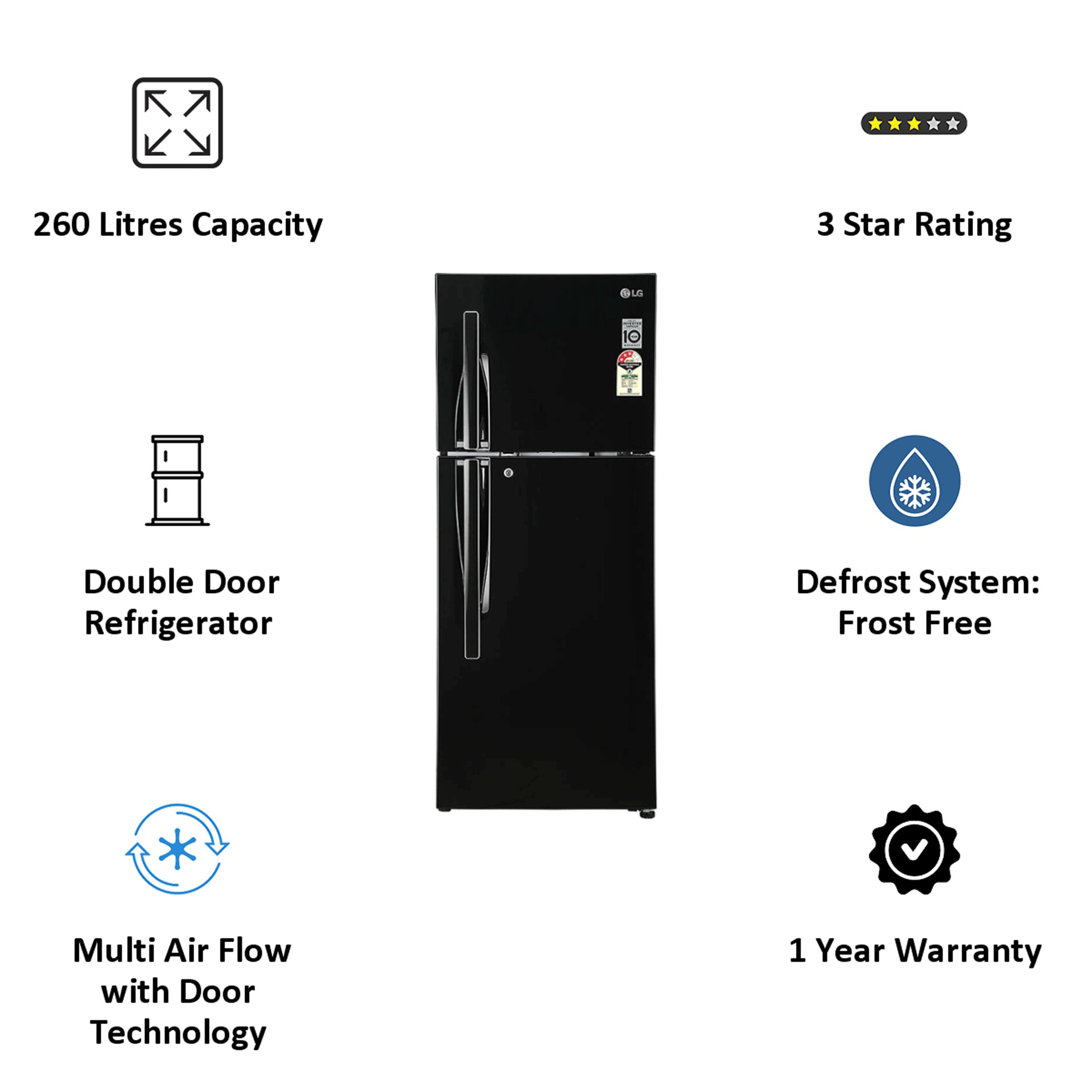 LG 240 Litres 3 Star Frost Free Double Door Refrigerator with Multi Air Flow System (GL-T292RESX, Ebony Sheen)_4