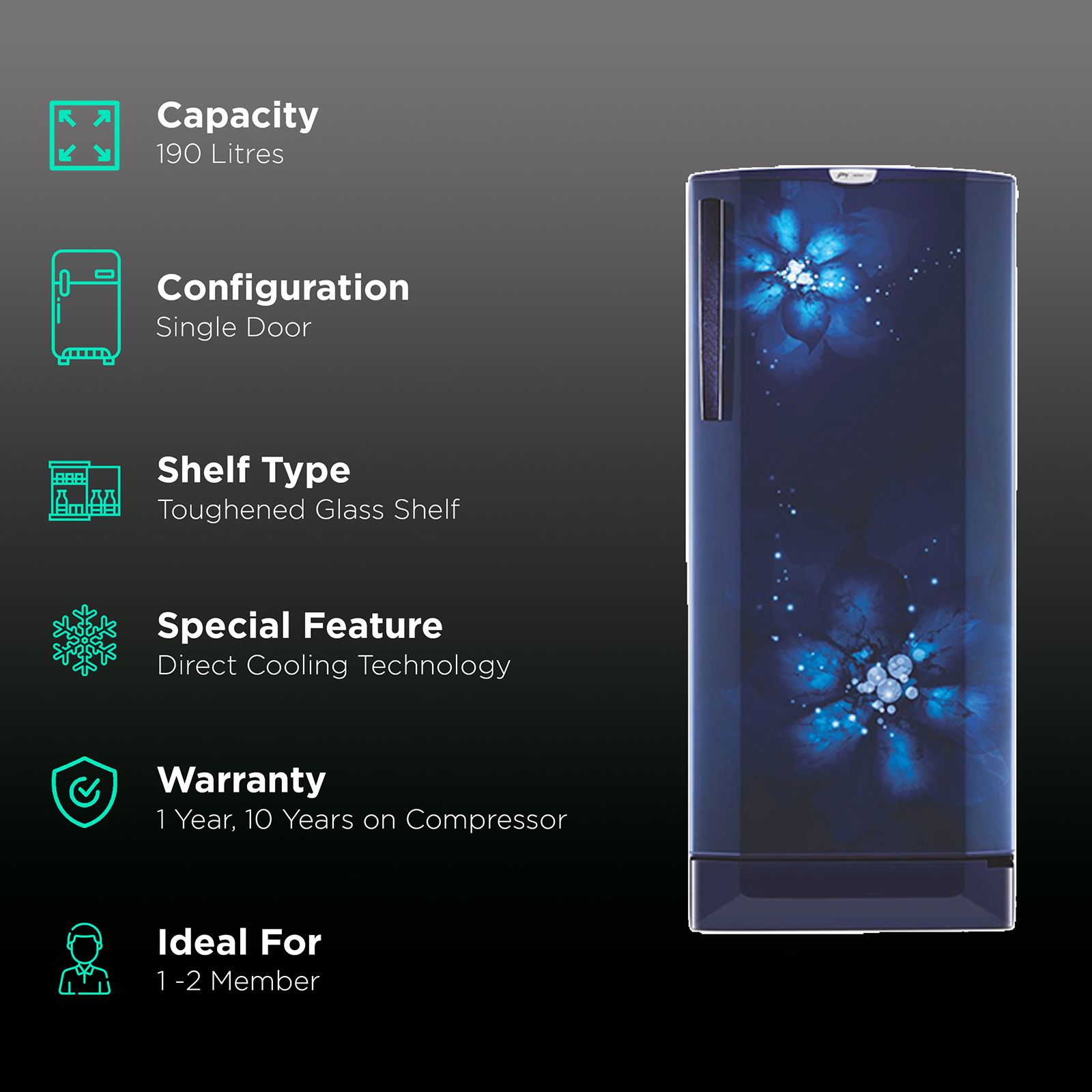 Godrej Edge Pro 190 Litres 3 Star Direct Cool Single Door Refrigerator with Uniform Cooling Technology (RD EDGE PRO 205C 33 TAF, Zen Blue)_2