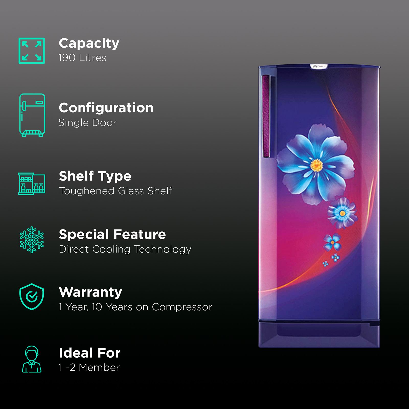 Godrej Edge Pro 190 Litres 4 Star Direct Cool Single Door Refrigerator with Anti Drip Chiller Technology (RD EDGE PRO 205D 43 TDI, Ray Purple)_2
