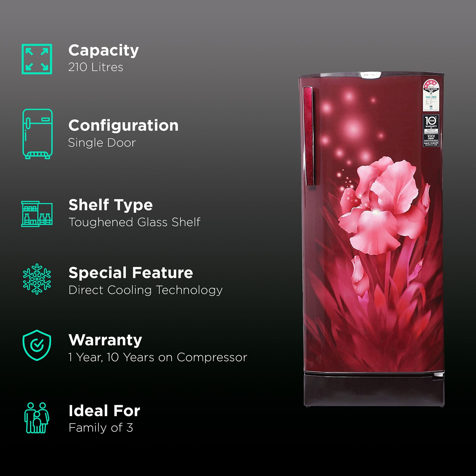 Godrej Edge Pro 210 Litres 4 Star Direct Cool Single Door Refrigerator with Anti Drip Chiller Technology (RD EDGE PRO 225D 43 TAI, Aqua Wine) Godrej Edge Pro 210 Litres 4 Star Direct Cool Single Door Refrigerator with Anti Drip Chiller Technology (RD EDGE PRO 225D 43 TAI, Aqua Wine)_2