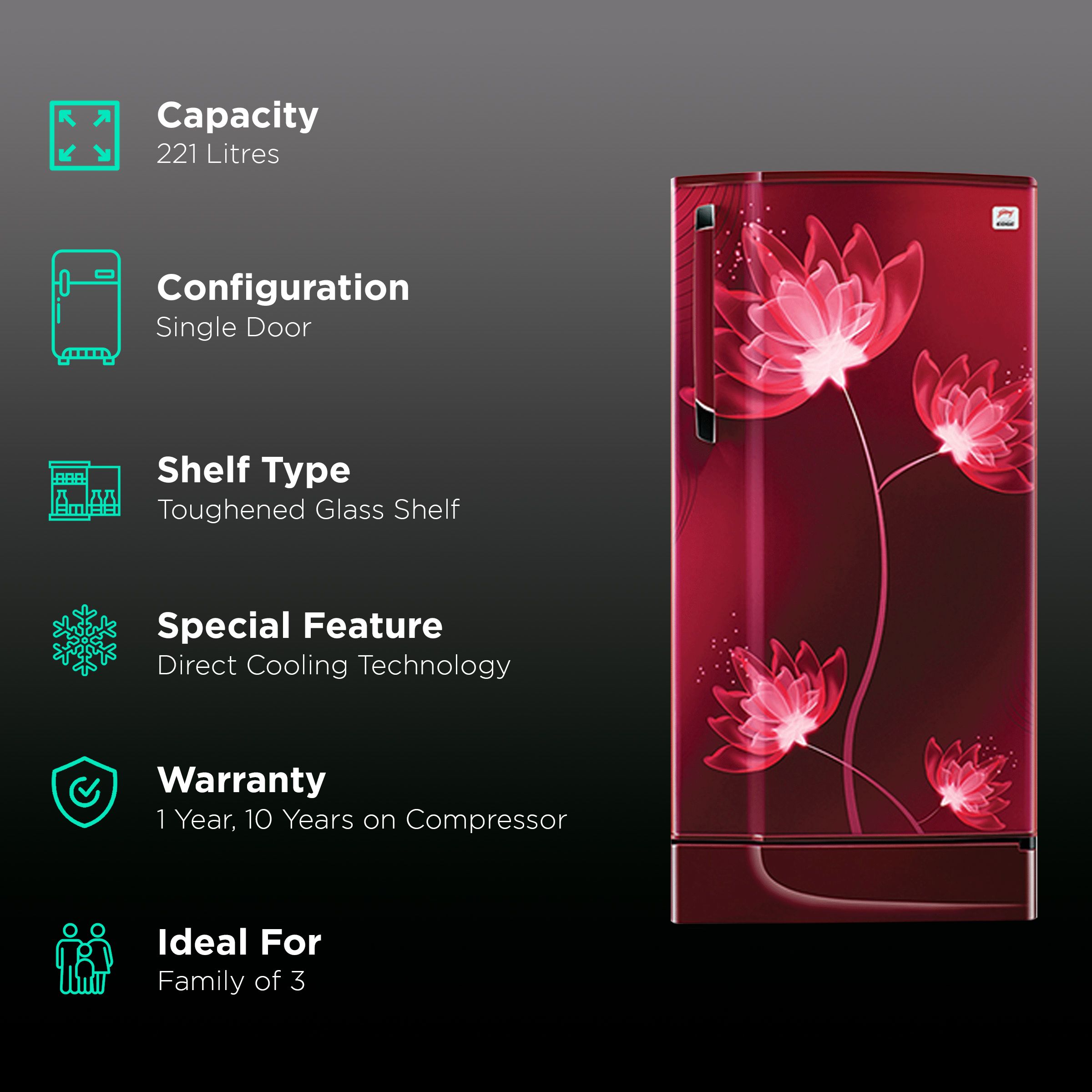 Godrej Edge SX 221 Litres 3 Star Direct Cool Single Door Refrigerator with Anti-Bacterial Technology (RD EDGE SX 236C 33 TAI, Glass Wine)_2