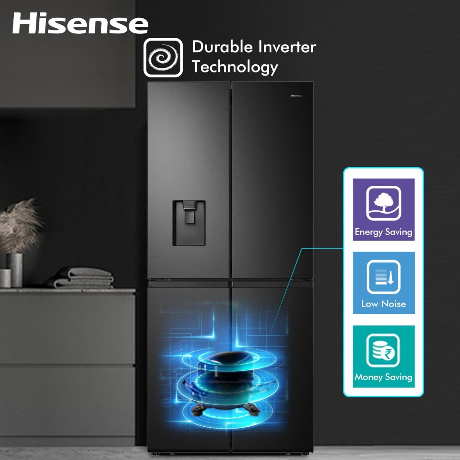 Hisense 507 Litres Frost Free French Door Refrigerator with Water Dispenser (RQ507N4SBVW, Premium Black) Hisense 507 Litres Frost Free French Door Refrigerator with Water Dispenser (RQ507N4SBVW, Premium Black)_20