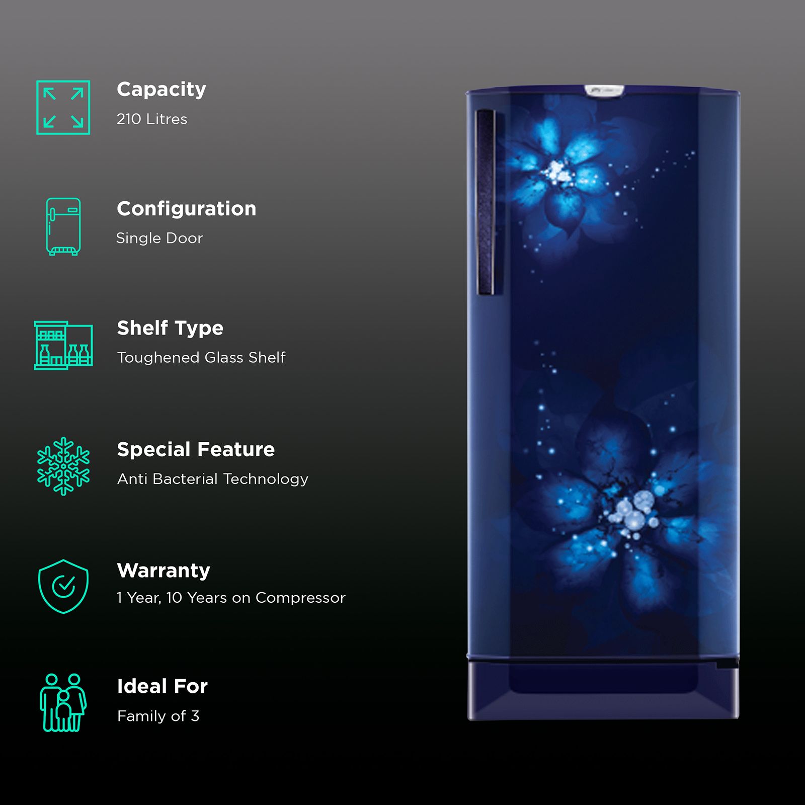 Godrej Edge Pro 210 Litres 3 Star Direct Cool Single Door Refrigerator with Anti-Bacterial Technology (RD EDGE PRO 225C 33 TDF, Zen Blue)_2