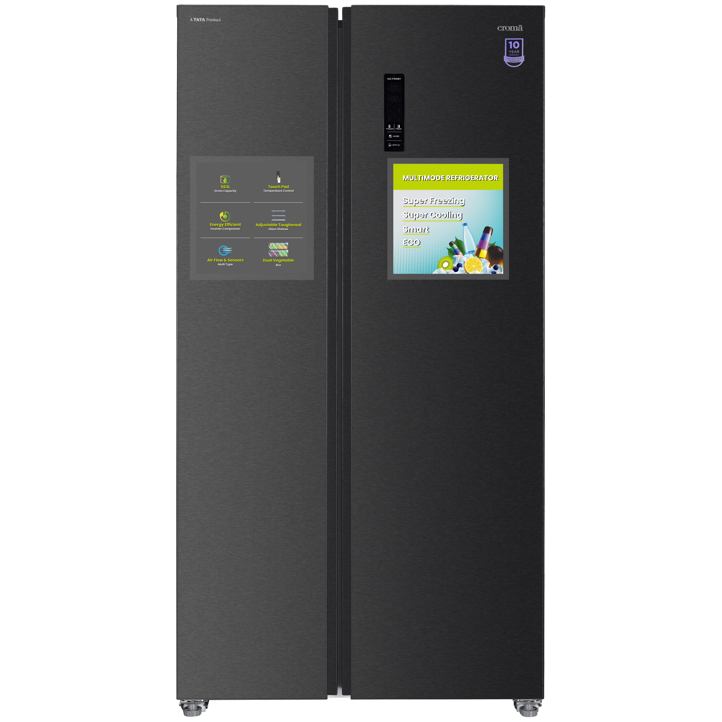 Croma 563 Litres Frost Free Side by Side Refrigerator with Multi Airflow System (CRAR2651, Black Inox) Croma 563 Litres Frost Free Side by Side Refrigerator with Multi Airflow System (CRAR2651, Black Inox)_8