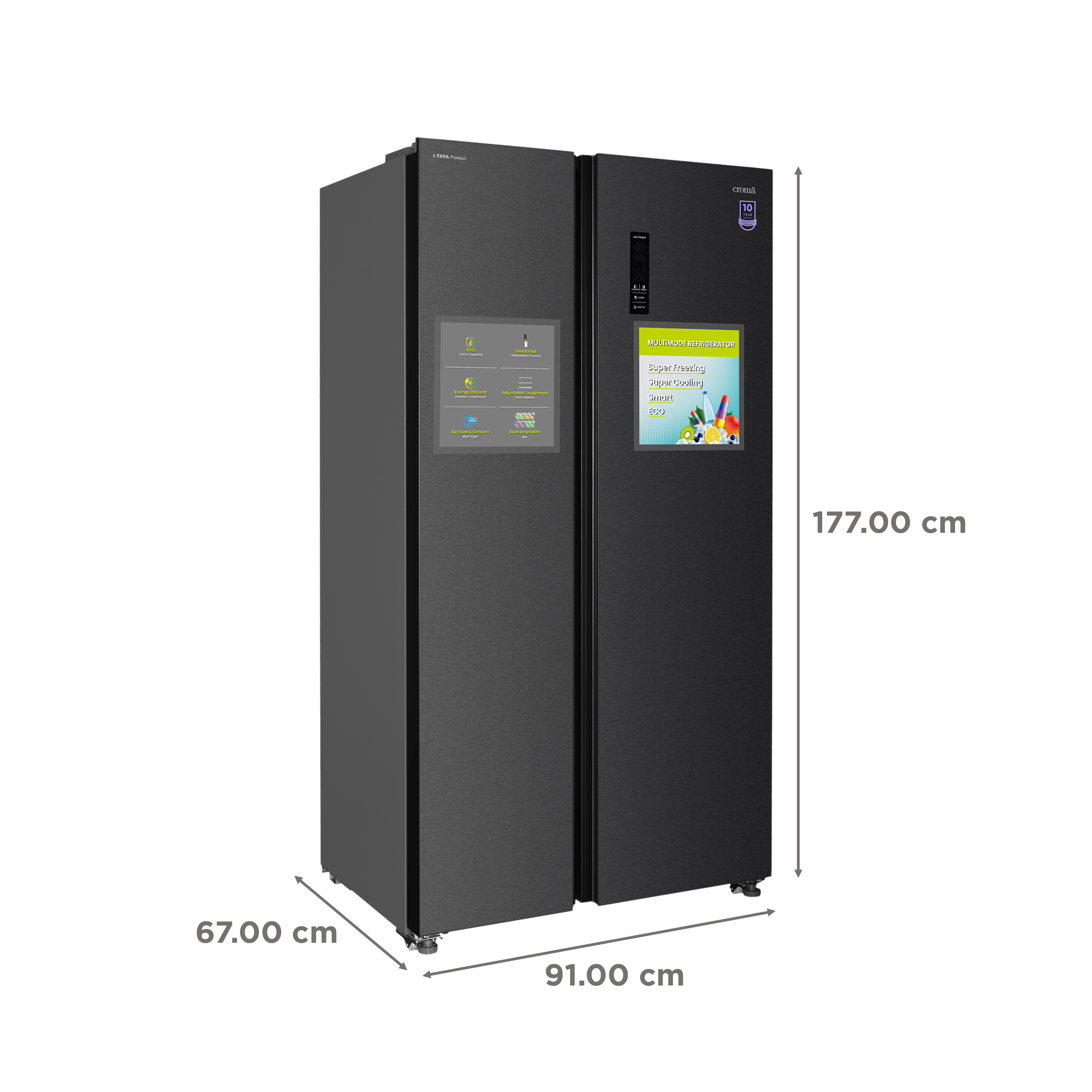 Croma 563 Litres Frost Free Side by Side Refrigerator with Multi Airflow System (CRAR2651, Black Inox) Croma 563 Litres Frost Free Side by Side Refrigerator with Multi Airflow System (CRAR2651, Black Inox)_3