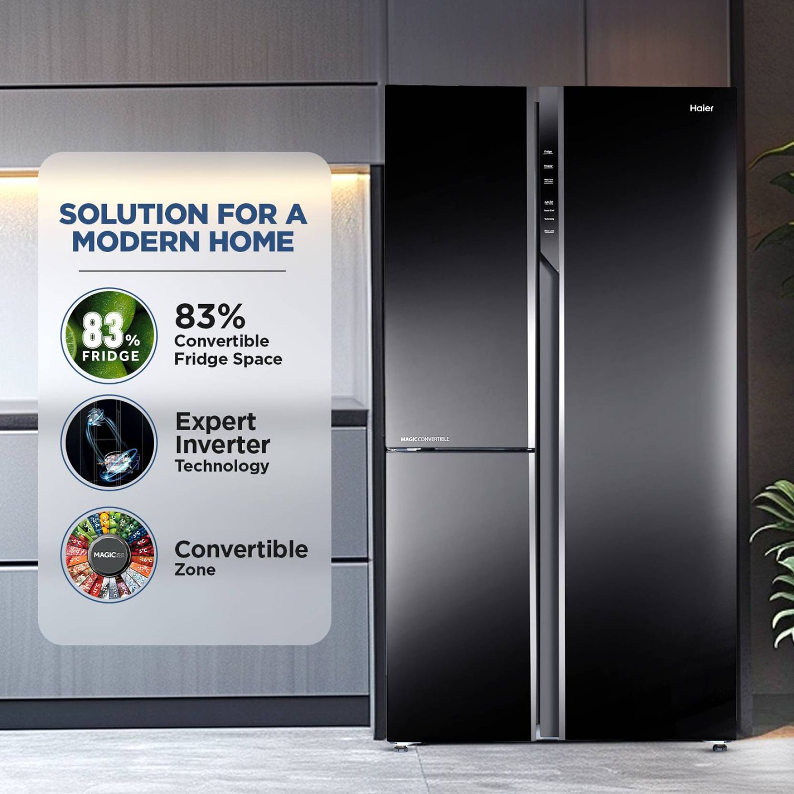 Haier 598 Litres Frost Free Side by Side Refrigerator with Magic Cooling Technology (HRT-683KG, Black Glass) Haier 598 Litres Frost Free Side by Side Refrigerator with Magic Cooling Technology (HRT-683KG, Black Glass)_15