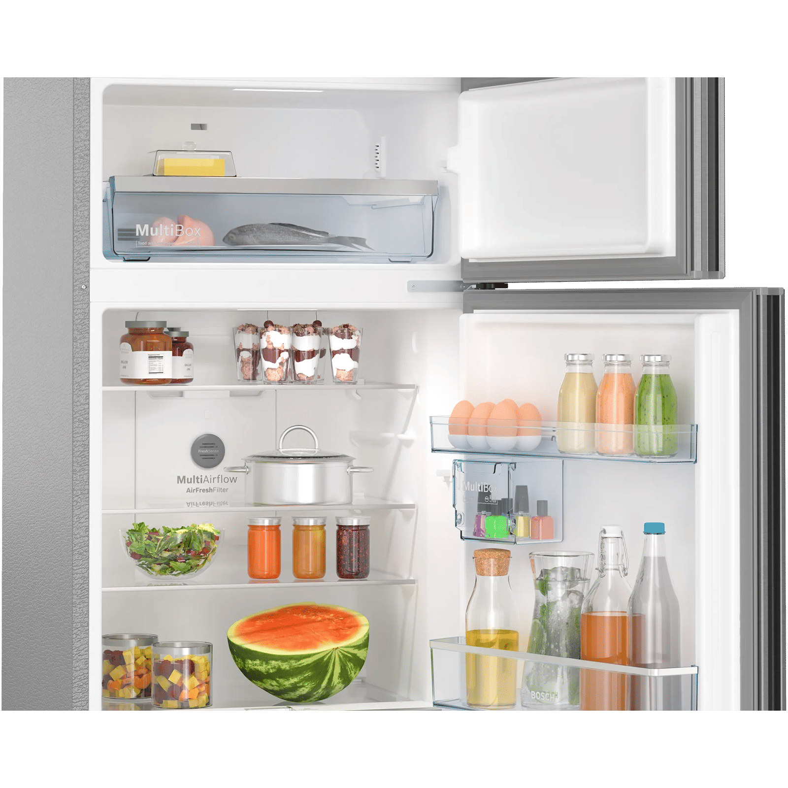 BOSCH Series 4 335 Litres Frost Free Triple Door Convertible Refrigerator with Temperature Display (CMC36K05NI, Smoky Steel)_4