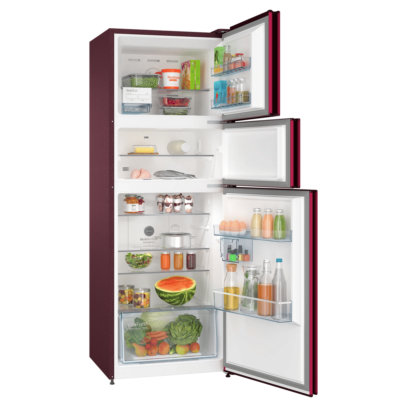 BOSCH Series 4 335 Litres Frost Free Triple Door Convertible Refrigerator with Temperature Display (CMC36WT5NI, Transition Wine)_4
