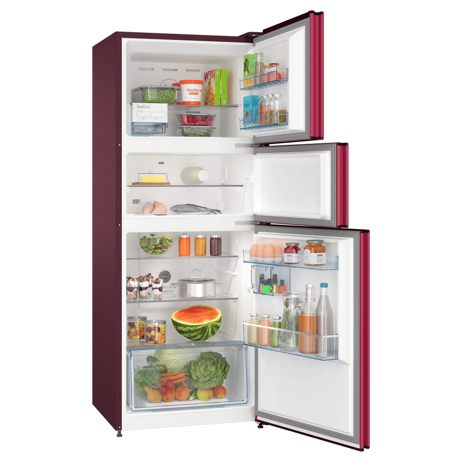 BOSCH Series 4 303 Litres Frost Free Triple Door Convertible Refrigerator with Temperature Display (CMC33WT5NI, Transition Wine)_4