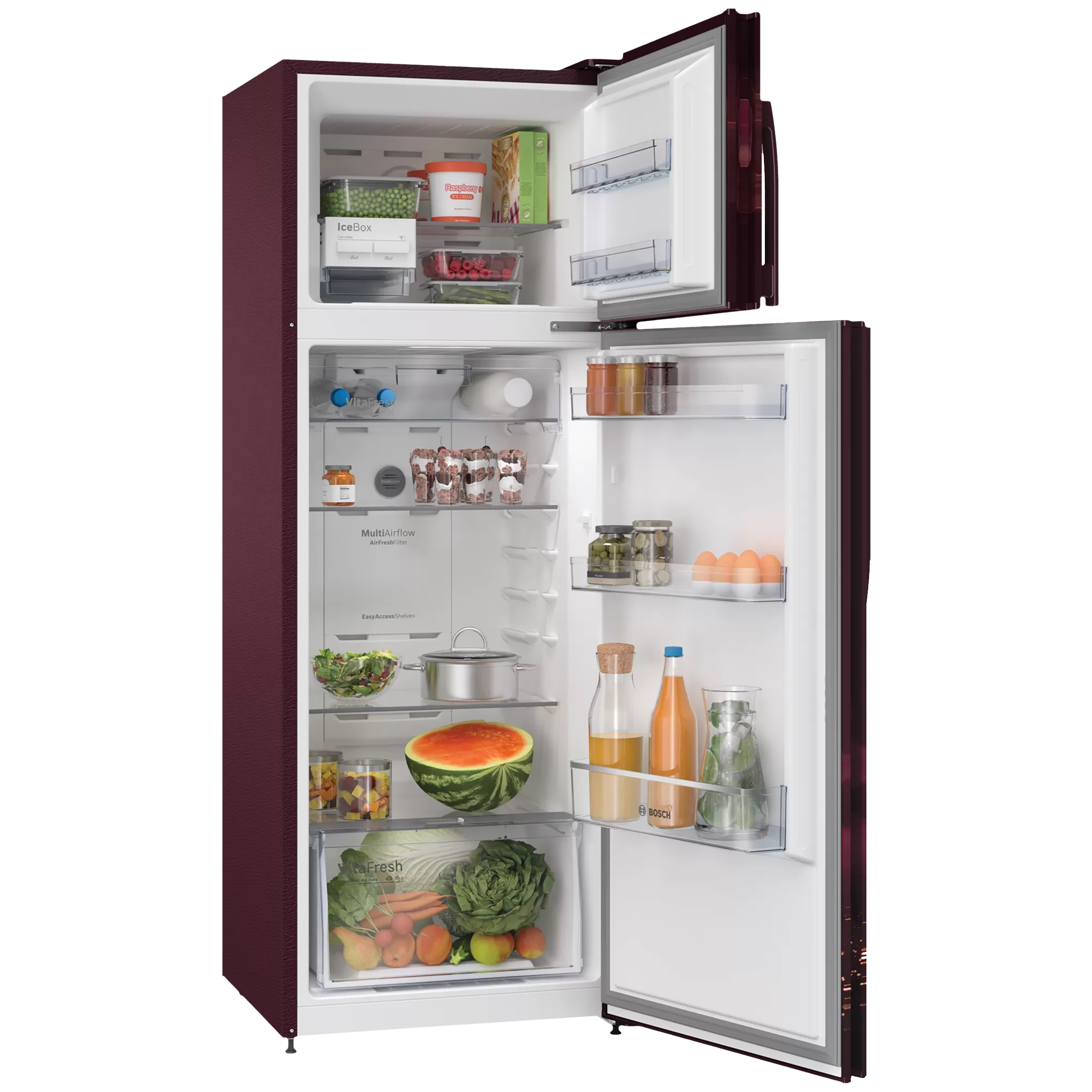 BOSCH Series 4 290 Litres 4 Star Frost Free Double Door Convertible Refrigerator with Temperature Display (CTC29W24EI, Sevian Wine)_4