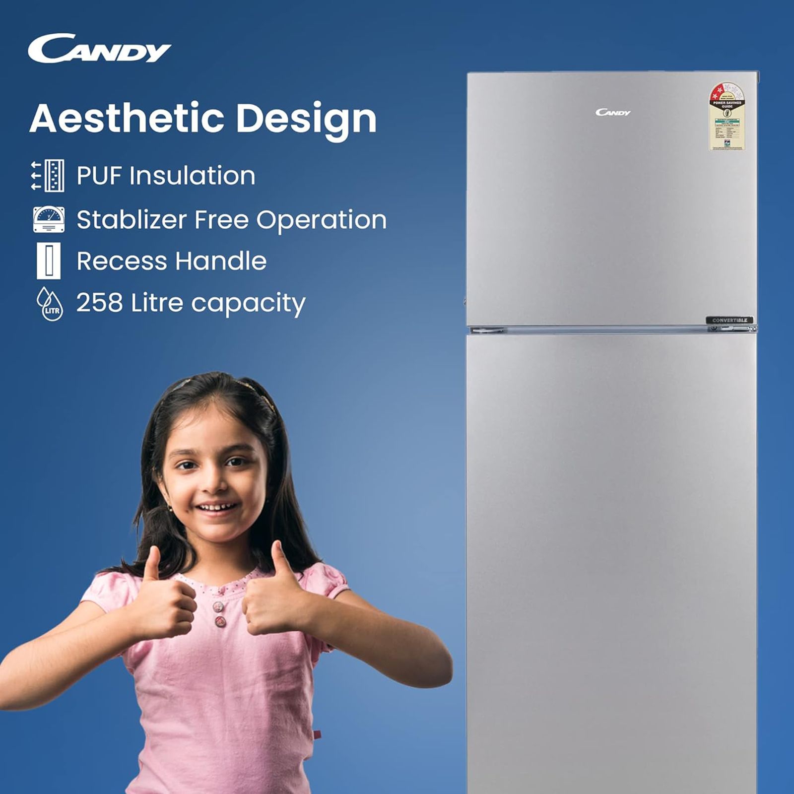 CANDY 258 Litres 2 Star Frost Free Double Door Convertible Refrigerator with Multi Air Flow System (CDD2582MS, Moon Silver) CANDY 258 Litres 2 Star Frost Free Double Door Convertible Refrigerator with Multi Air Flow System (CDD2582MS, Moon Silver)_14