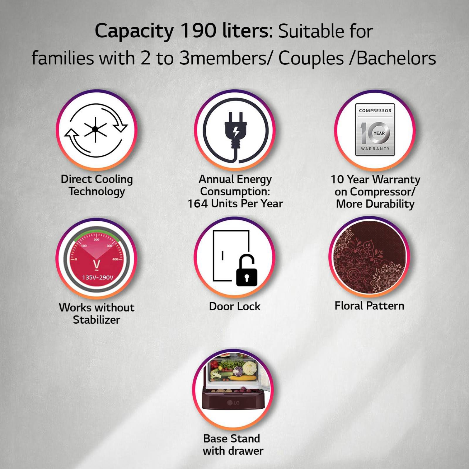 LG 185 Litres 3 Star Direct Cool Single Door Refrigerator with Stabilizer Free Operation (GL-D201ARRD.BRRZEB, Ruby Regal) LG 185 Litres 3 Star Direct Cool Single Door Refrigerator with Stabilizer Free Operation (GL-D201ARRD.BRRZEB, Ruby Regal)_10