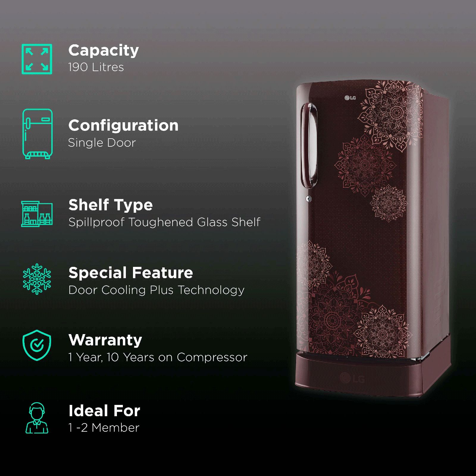 LG 185 Litres 3 Star Direct Cool Single Door Refrigerator with Stabilizer Free Operation (GL-D201ARRD.BRRZEB, Ruby Regal) LG 185 Litres 3 Star Direct Cool Single Door Refrigerator with Stabilizer Free Operation (GL-D201ARRD.BRRZEB, Ruby Regal)_2