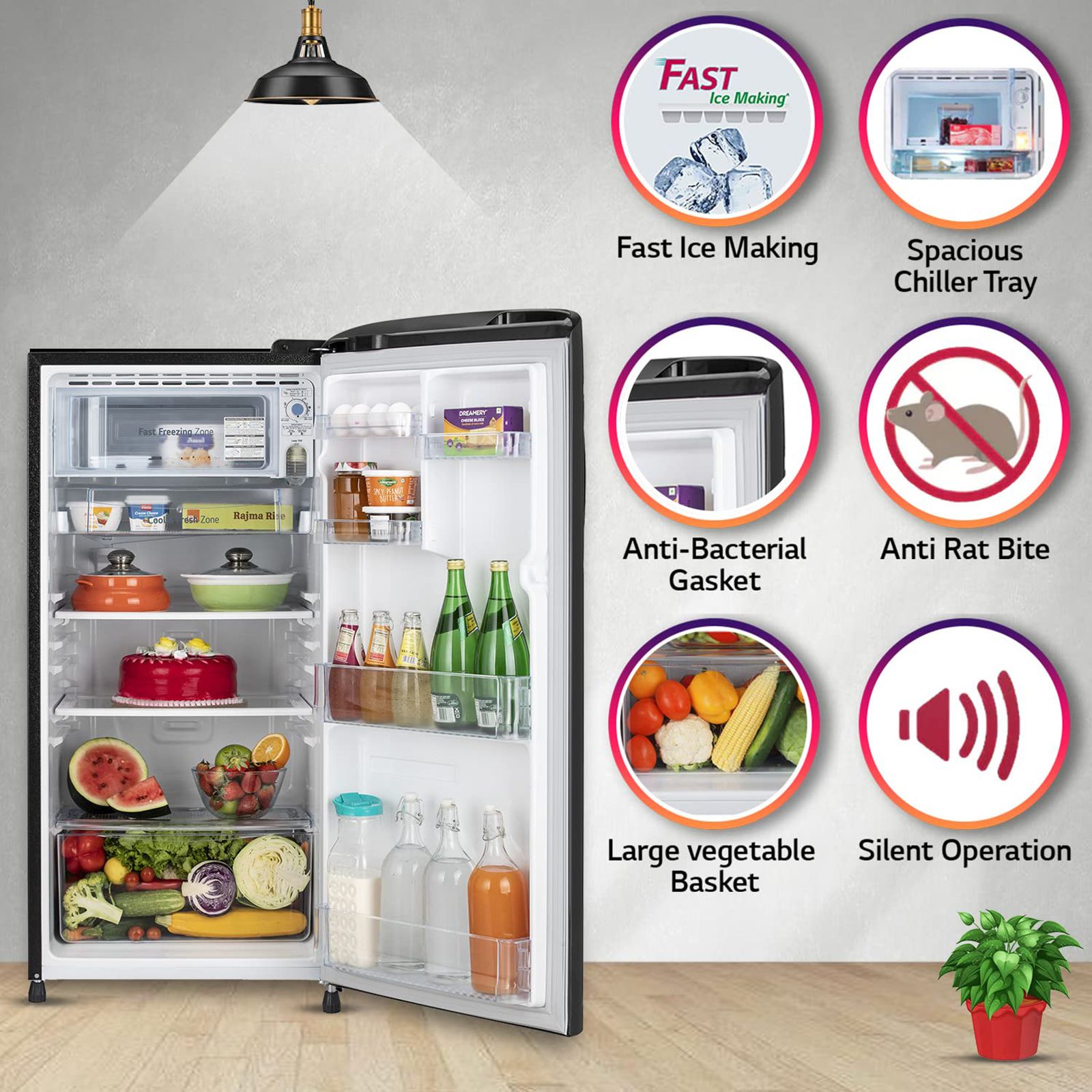 LG 190 Litres 3 Star Direct Cool Single Door Refrigerator with Multi Air Flow System (GL-B201AERD.BERZEB, Ebony Regal) LG 190 Litres 3 Star Direct Cool Single Door Refrigerator with Multi Air Flow System (GL-B201AERD.BERZEB, Ebony Regal)_12