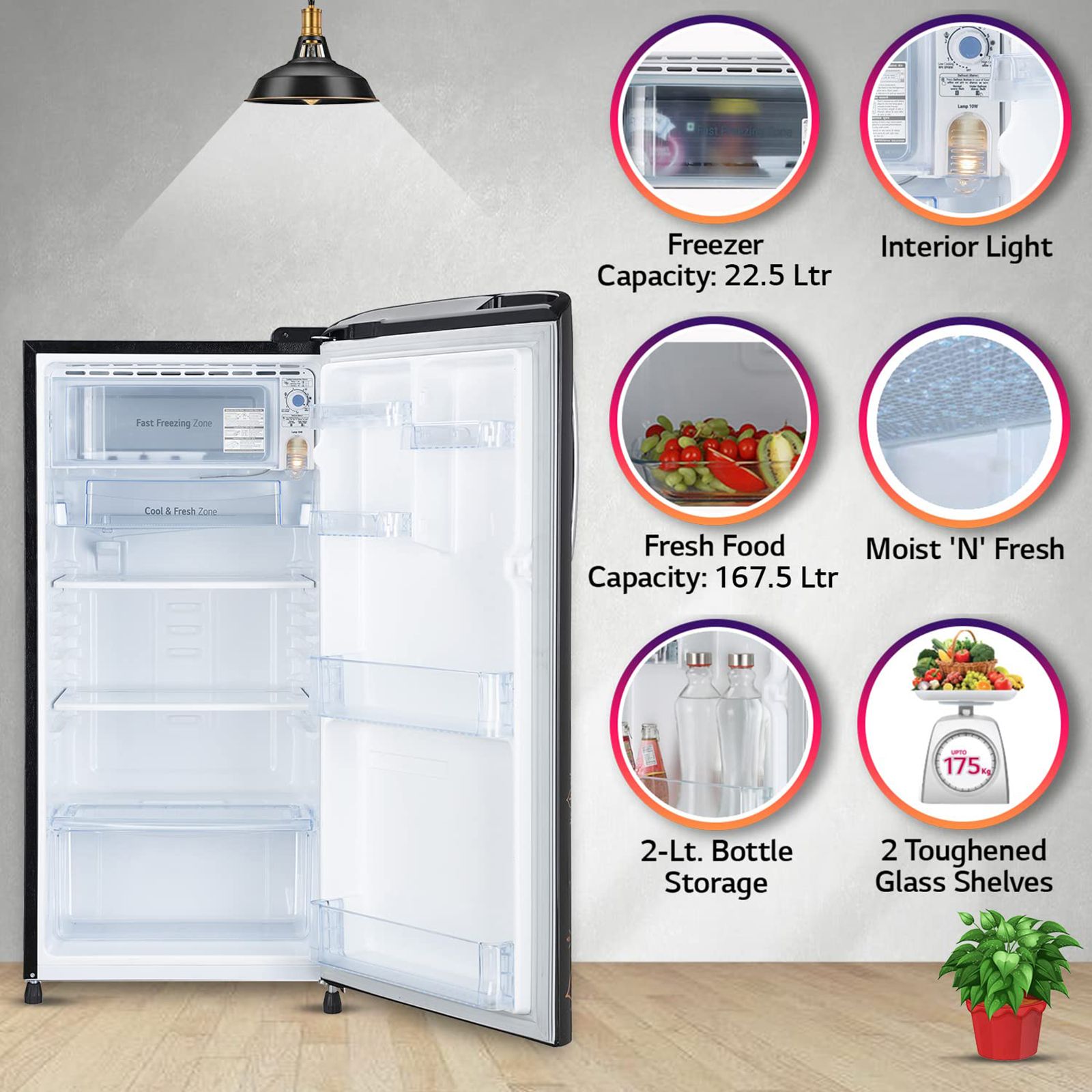 LG 190 Litres 3 Star Direct Cool Single Door Refrigerator with Multi Air Flow System (GL-B201AERD.BERZEB, Ebony Regal) LG 190 Litres 3 Star Direct Cool Single Door Refrigerator with Multi Air Flow System (GL-B201AERD.BERZEB, Ebony Regal)_13