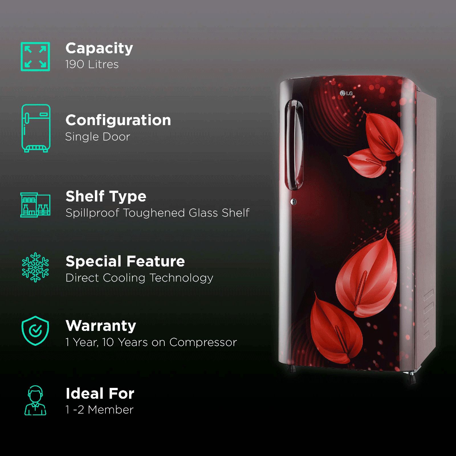 LG 185 Litres 3 Star Direct Cool Single Door Refrigerator with Stabilizer Free Operation (GL-B201ASVD.BSVZEB, Scarlet Victoria)_2