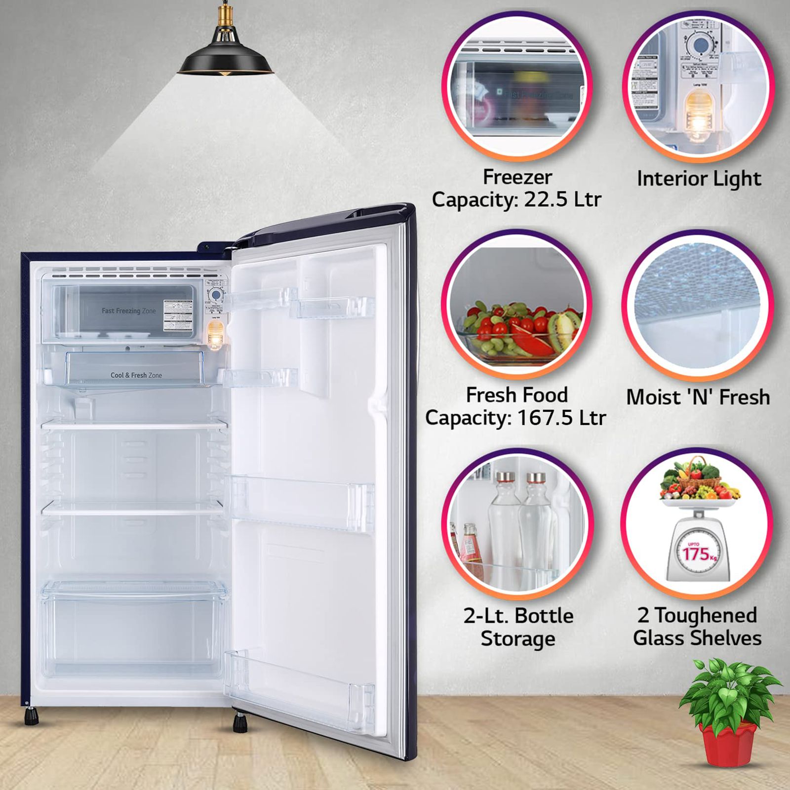 LG 185 Litres 5 Star Direct Cool Single Door Refrigerator with Stabilizer Free Operation (GL-B201ABEZ.BBEZEB, Blue Euphoria)_16
