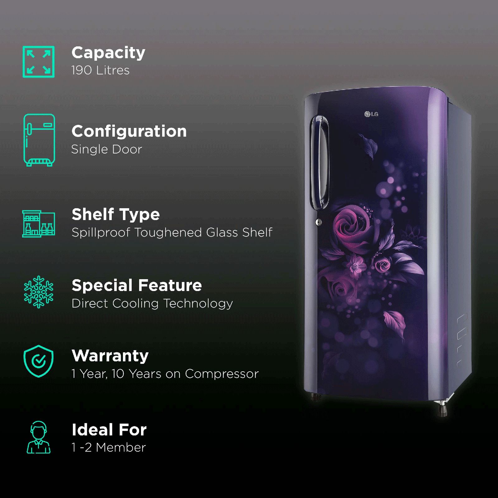 LG 185 Litres 5 Star Direct Cool Single Door Refrigerator with Stabilizer Free Operation (GL-B201ABEZ.BBEZEB, Blue Euphoria)_2