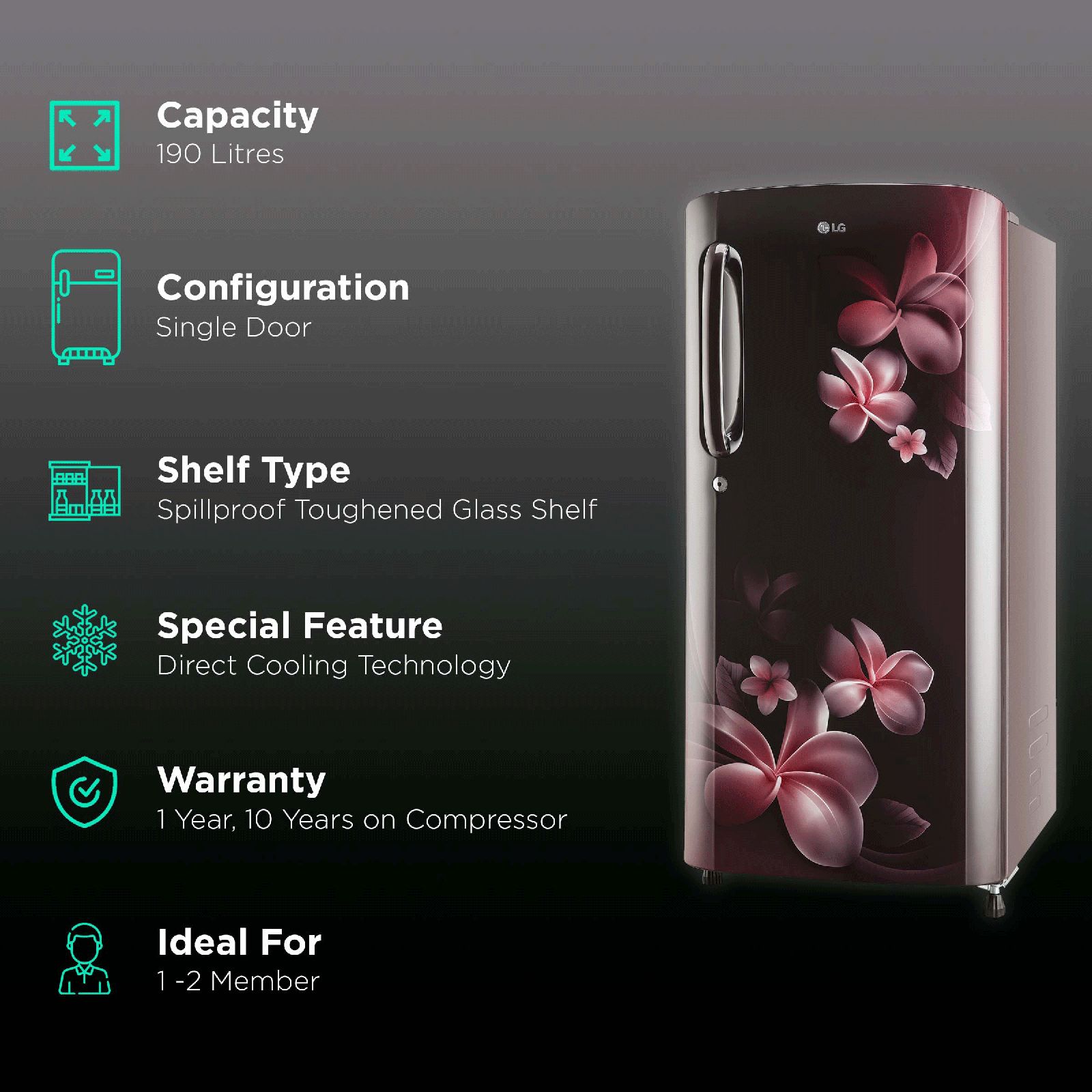 LG 190 Litres 3 Star Direct Cool Single Door Refrigerator with Stabilizer Free Operation (GL-B201ASPD.ASPZEB, Scarlet Plumeria) LG 190 Litres 3 Star Direct Cool Single Door Refrigerator with Stabilizer Free Operation (GL-B201ASPD.ASPZEB, Scarlet Plumeria)_2