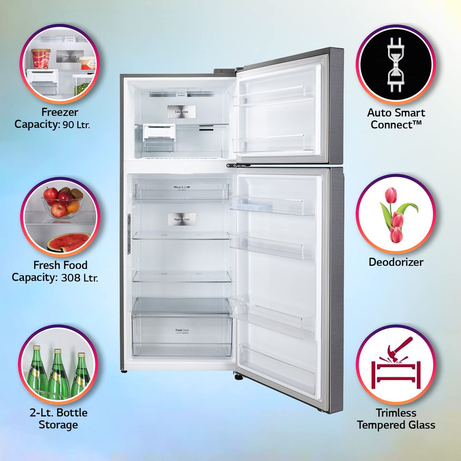 LG 398 Litres 3 Star Frost Free Double Door Smart Wi-Fi Enabled Refrigerator with Fresh O Zone (GL-T422VPZX.DPZZEB, Shiny Steel) LG 398 Litres 3 Star Frost Free Double Door Smart Wi-Fi Enabled Refrigerator with Fresh O Zone (GL-T422VPZX.DPZZEB, Shiny Steel)_14