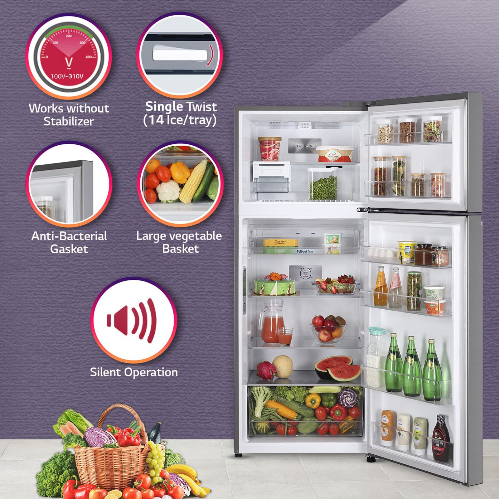 LG 398 Litres 2 Star Frost Free Double Door Convertible Refrigerator with Smart Diagnosis (GL-S422SPZY.DPZZEB, Shiny Steel)_12