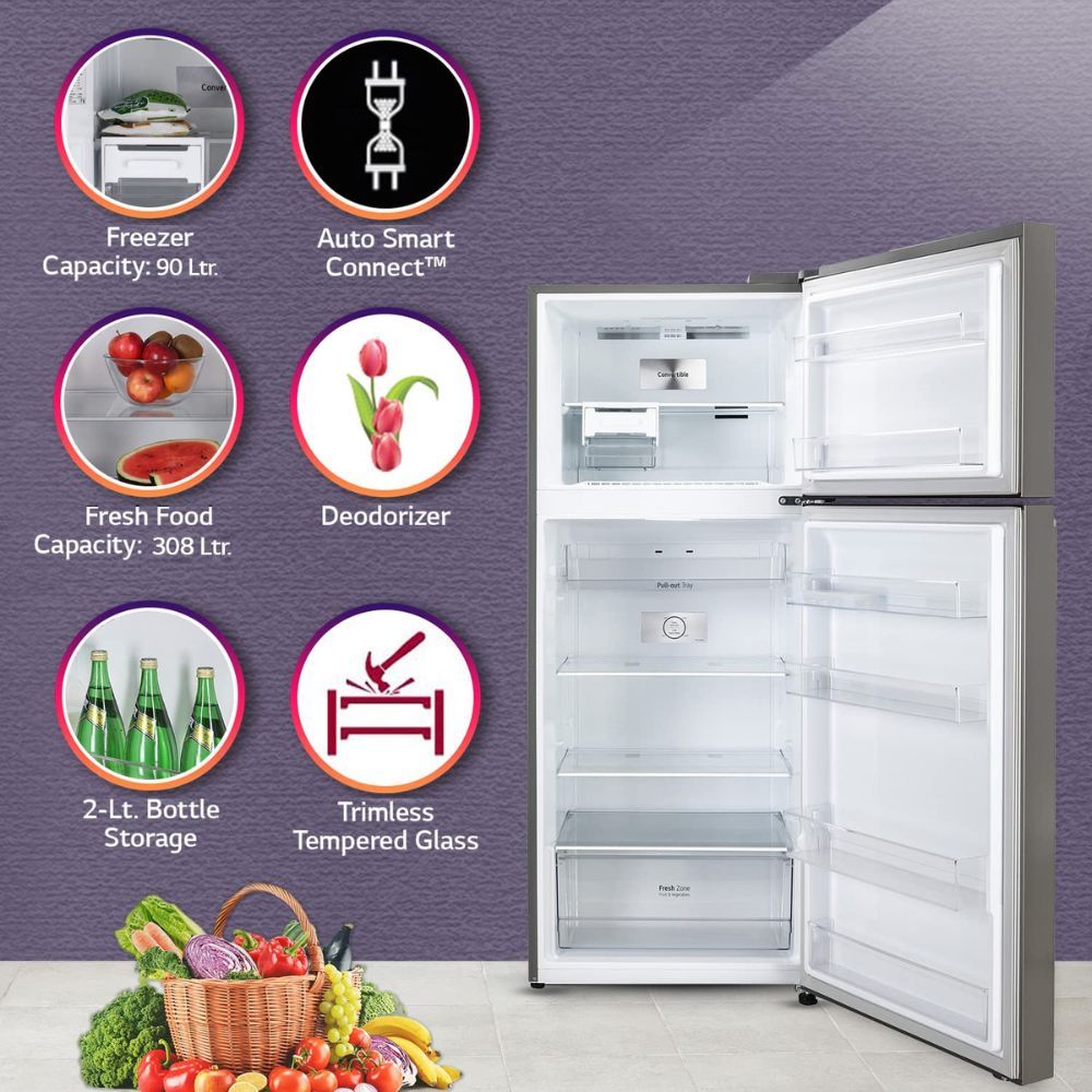 LG 398 Litres 2 Star Frost Free Double Door Convertible Refrigerator with Smart Diagnosis (GL-S422SPZY.DPZZEB, Shiny Steel)_14