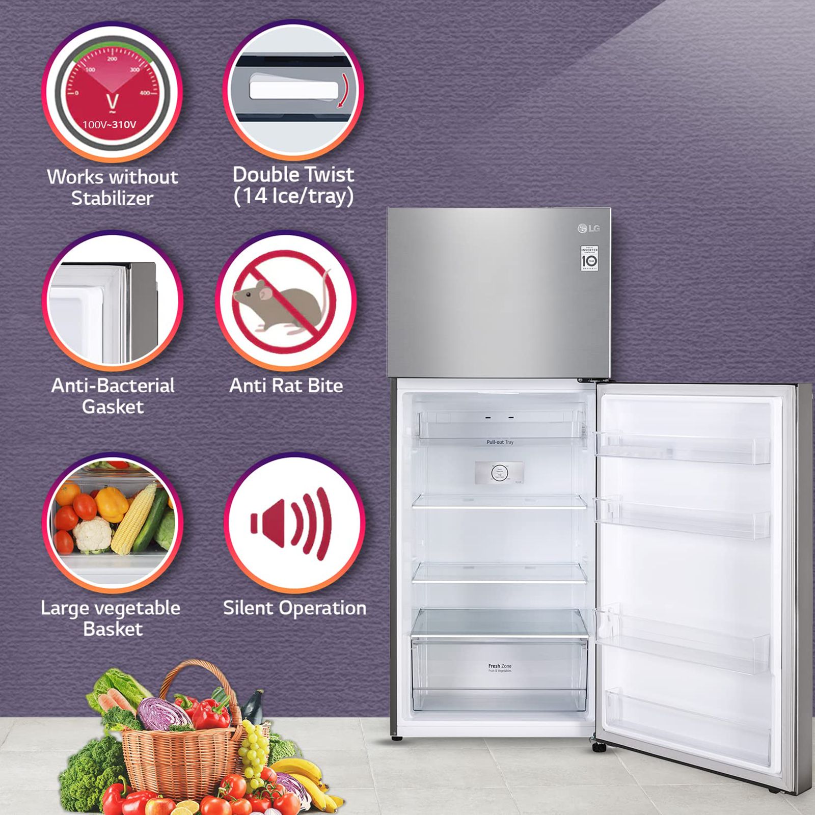 LG 398 Litres 2 Star Frost Free Double Door Convertible Refrigerator with Smart Diagnosis (GL-S422SDSY.DDSZEB, Dazzle Steel) LG 398 Litres 2 Star Frost Free Double Door Convertible Refrigerator with Smart Diagnosis (GL-S422SDSY.DDSZEB, Dazzle Steel)_9