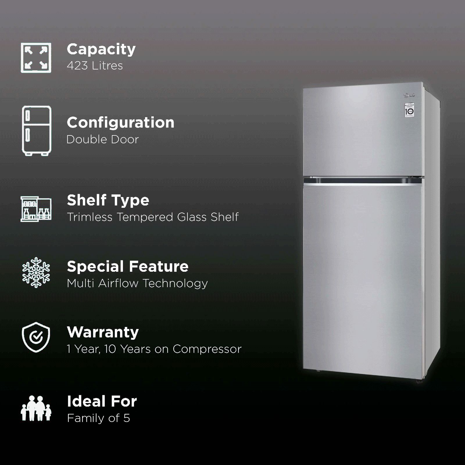 LG 398 Litres 2 Star Frost Free Double Door Convertible Refrigerator with Smart Diagnosis (GL-S422SDSY.DDSZEB, Dazzle Steel) LG 398 Litres 2 Star Frost Free Double Door Convertible Refrigerator with Smart Diagnosis (GL-S422SDSY.DDSZEB, Dazzle Steel)_2