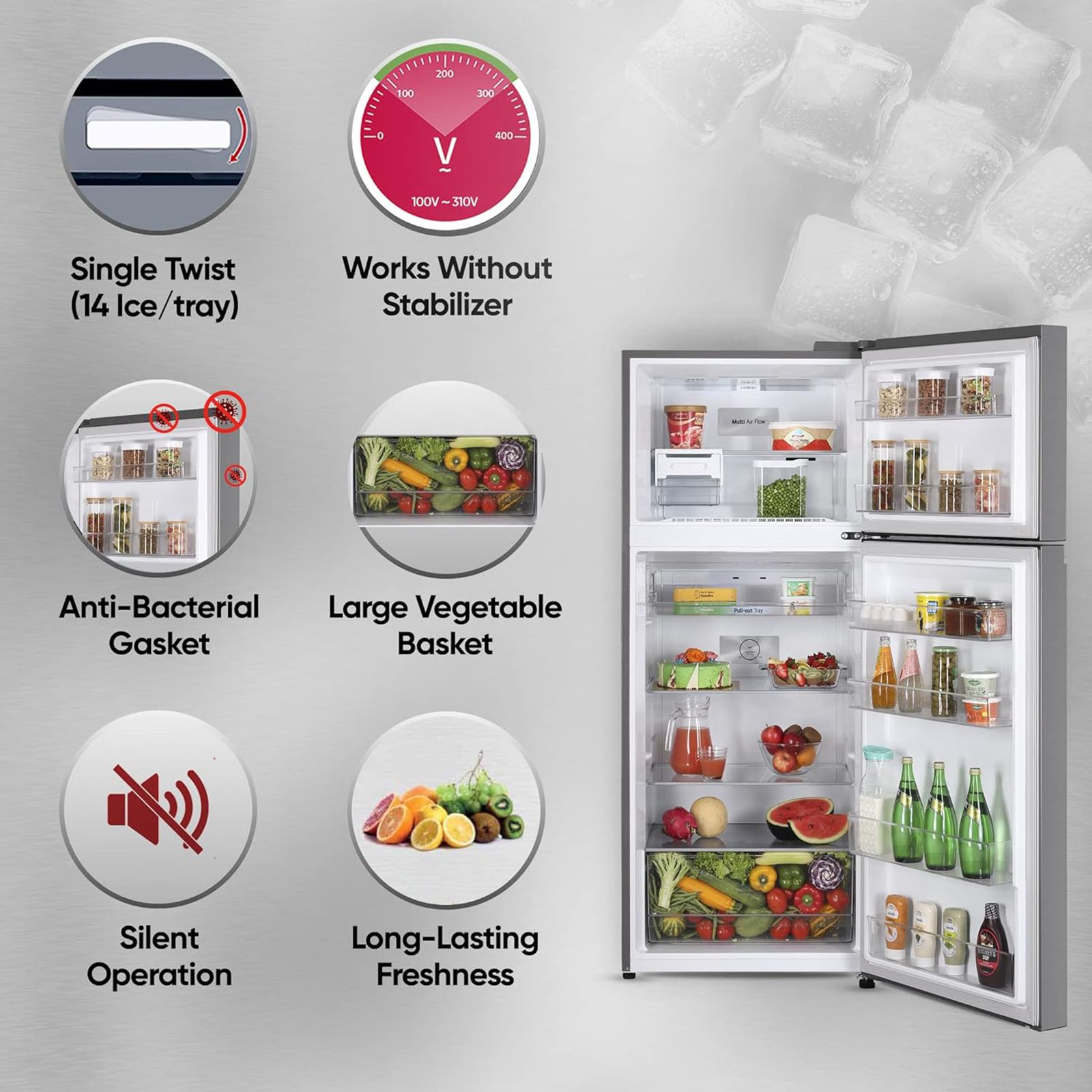LG 423 Litres 2 Star Frost Free Double Door Refrigerator with Anti-Bacterial Gasket (GL-N422SDSY.DDSZEB, Dazzle Steel) LG 423 Litres 2 Star Frost Free Double Door Refrigerator with Anti-Bacterial Gasket (GL-N422SDSY.DDSZEB, Dazzle Steel)_9