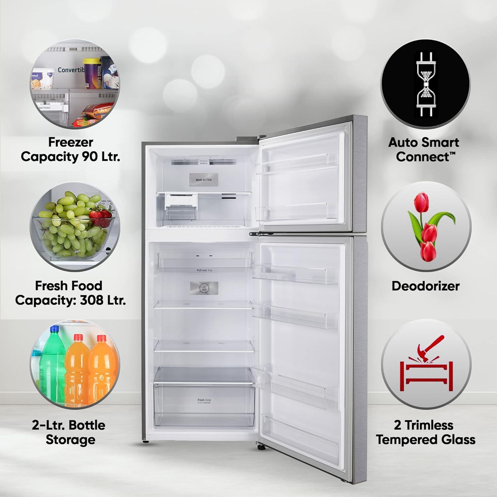 LG 423 Litres 2 Star Frost Free Double Door Refrigerator with Anti-Bacterial Gasket (GL-N422SDSY.DDSZEB, Dazzle Steel) LG 423 Litres 2 Star Frost Free Double Door Refrigerator with Anti-Bacterial Gasket (GL-N422SDSY.DDSZEB, Dazzle Steel)_10