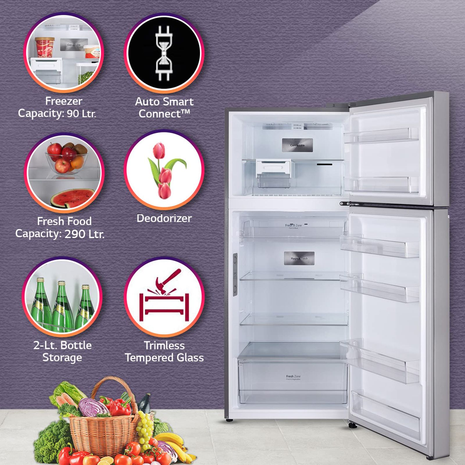 LG 408 Litres 3 Star Frost Free Double Door Smart Wi-Fi Enabled Refrigerator with Multi Air Flow System (GL-T412VPZX.DPZZEB, Shiny Steel) LG 408 Litres 3 Star Frost Free Double Door Smart Wi-Fi Enabled Refrigerator with Multi Air Flow System (GL-T412VPZX.DPZZEB, Shiny Steel)_14