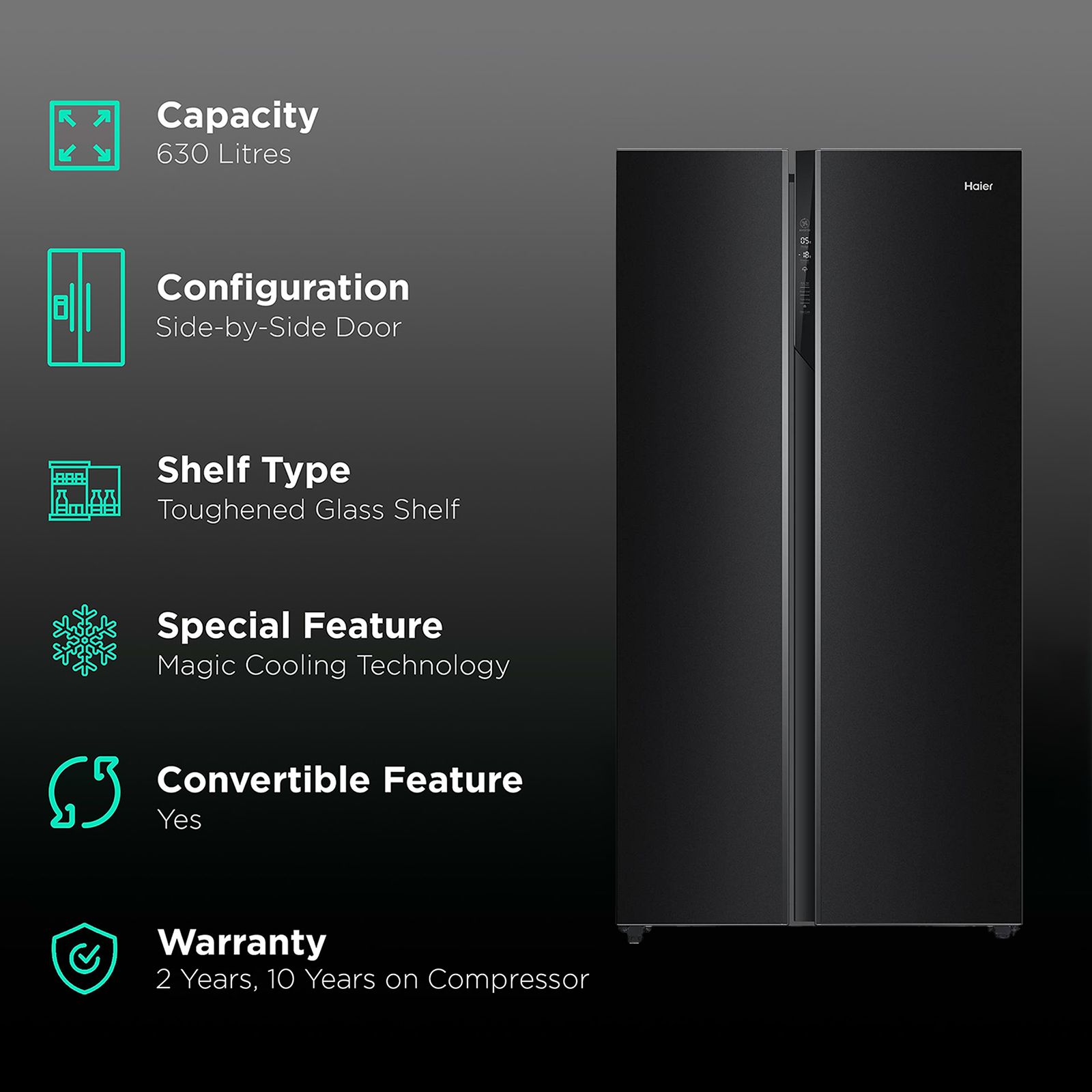 Haier 630 Litres Frost Free Side by Side Refrigerator with Magic Cooling Technology (HRS-682KG, Black Glass)_2