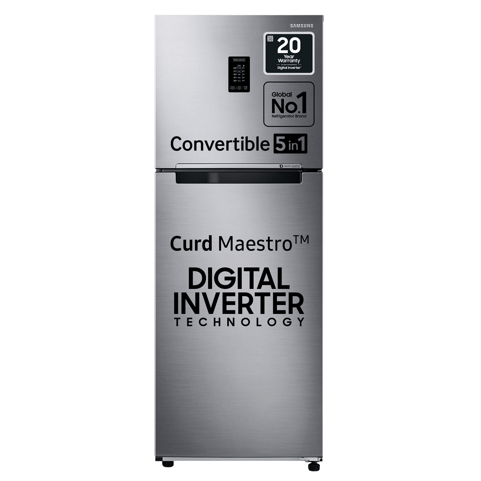 SAMSUNG 336 Litres 2 Star Frost Free Double Door Convertible Refrigerator with Curd Maestro (RT37A4632S9/HL, Refined Inox)_1