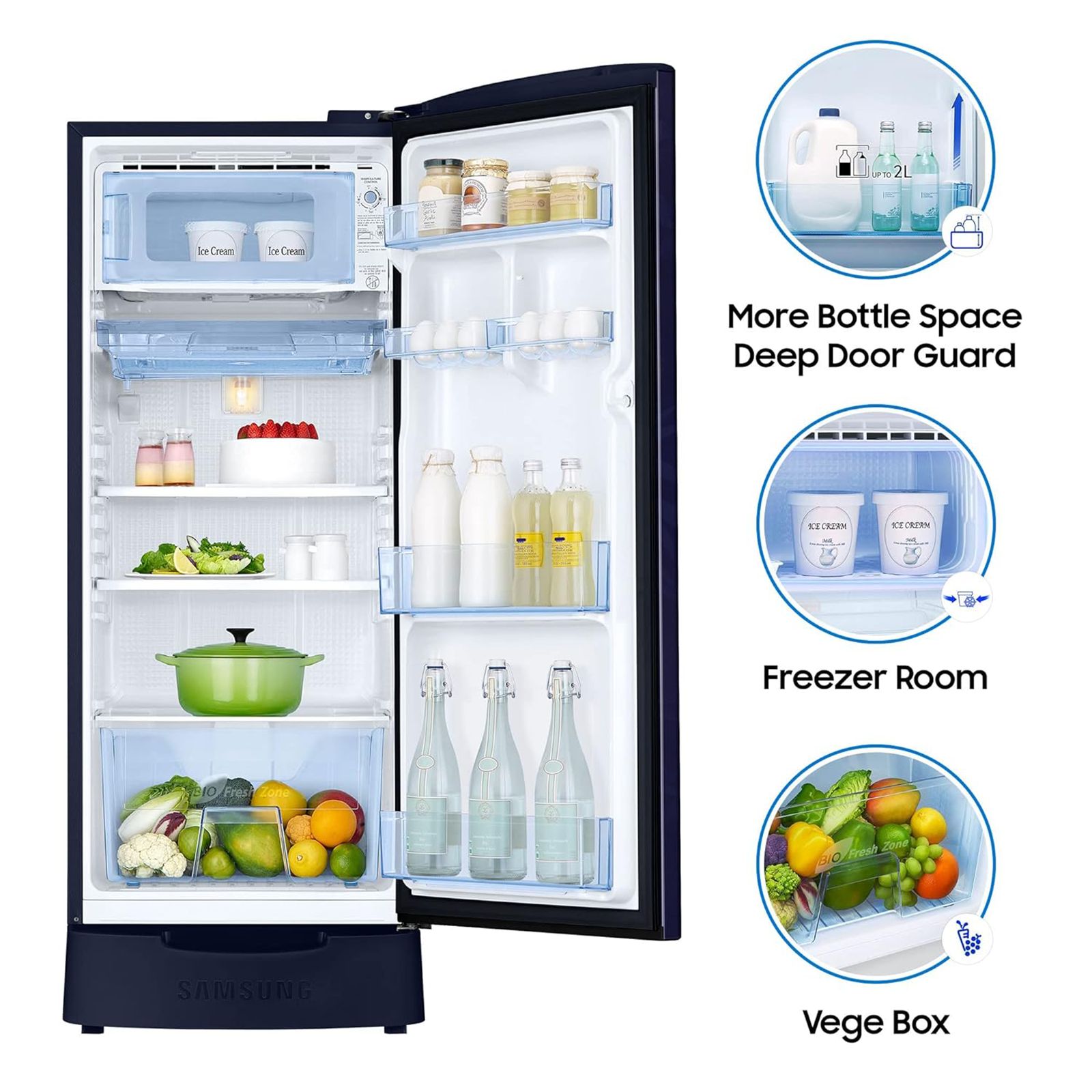 SAMSUNG Stylish Crown 192 Litres 2 Star Direct Cool Single Door Refrigerator with Base Stand Drawer (RR19A2Z2B6U/NL, Mystic Overlay Blue) SAMSUNG Stylish Crown 192 Litres 2 Star Direct Cool Single Door Refrigerator with Base Stand Drawer (RR19A2Z2B6U/NL, Mystic Overlay Blue)_15