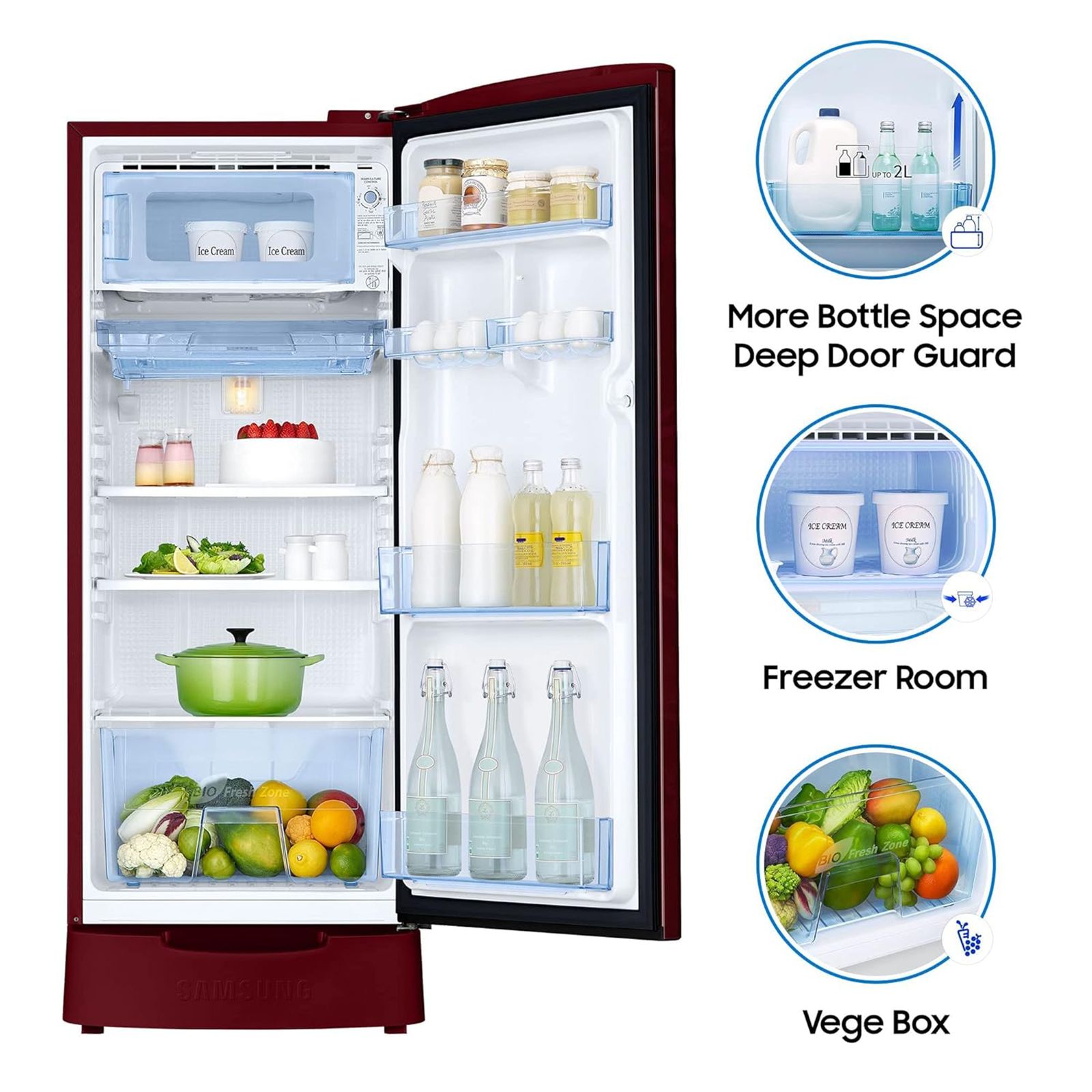 SAMSUNG Stylish Crown 192 Litres 2 Star Direct Cool Single Door Refrigerator with Base Stand Drawer (RR19A2Z2B6R/NL, Mystic Overlay Red) SAMSUNG Stylish Crown 192 Litres 2 Star Direct Cool Single Door Refrigerator with Base Stand Drawer (RR19A2Z2B6R/NL, Mystic Overlay Red)_15