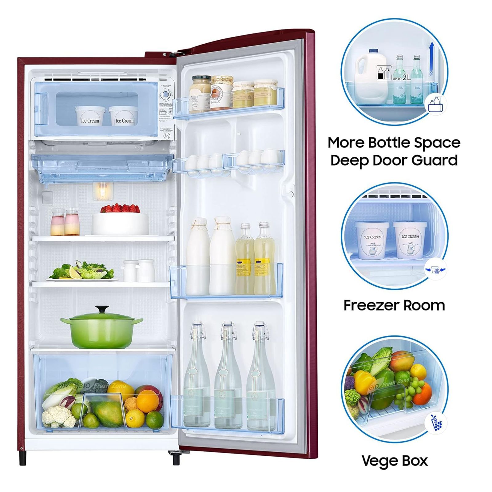 SAMSUNG Stylish Grande 192 Litres 3 Star Direct Cool Single Door Refrigerator with Anti-Bacterial Gasket (RR20A1Y2YR8/HL, Blooming Saffron Red)_11
