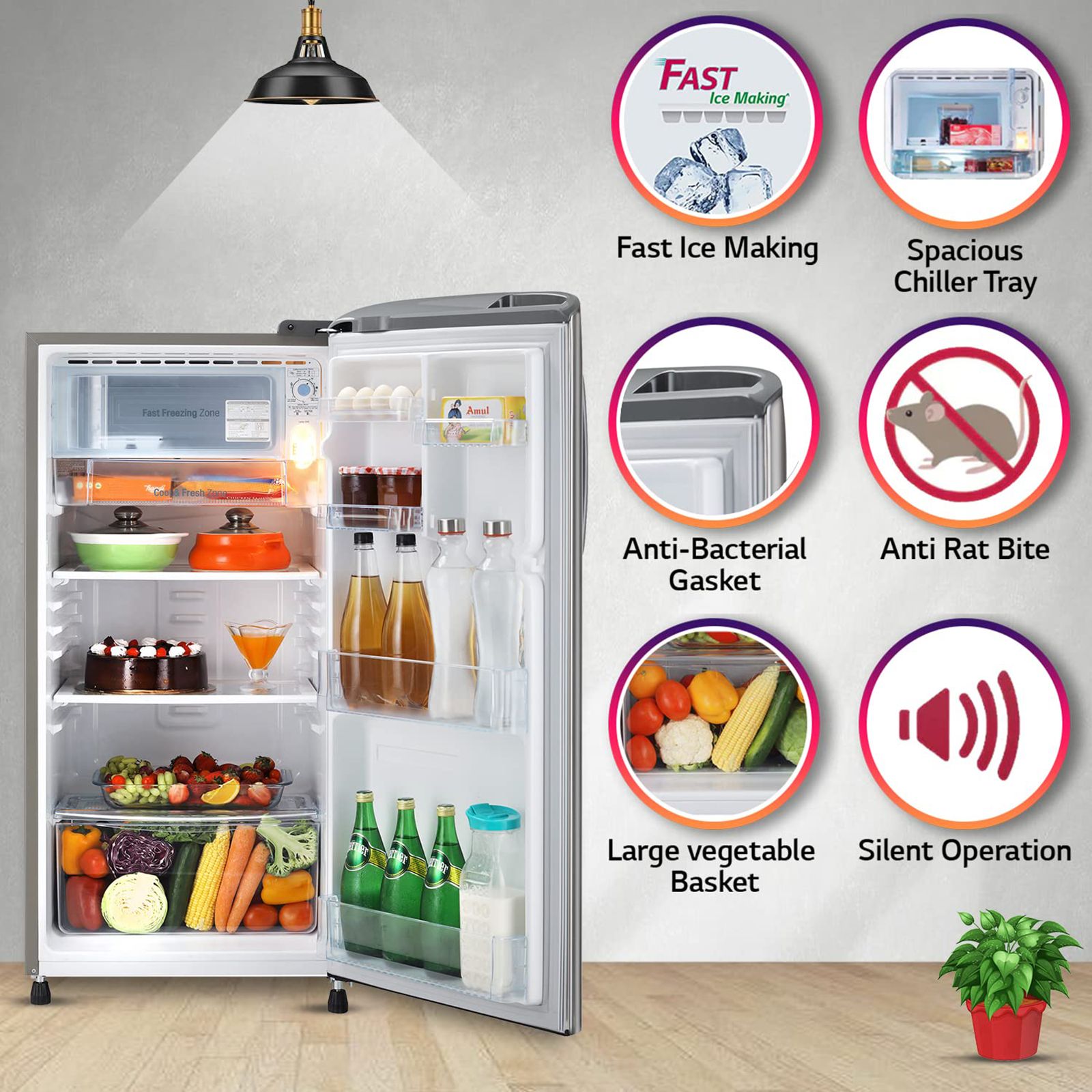 LG 185 Litres 3 Star Direct Cool Single Door Refrigerator with Stabilizer Free Operation (GL-B201APZD, Shiny Steel)_10