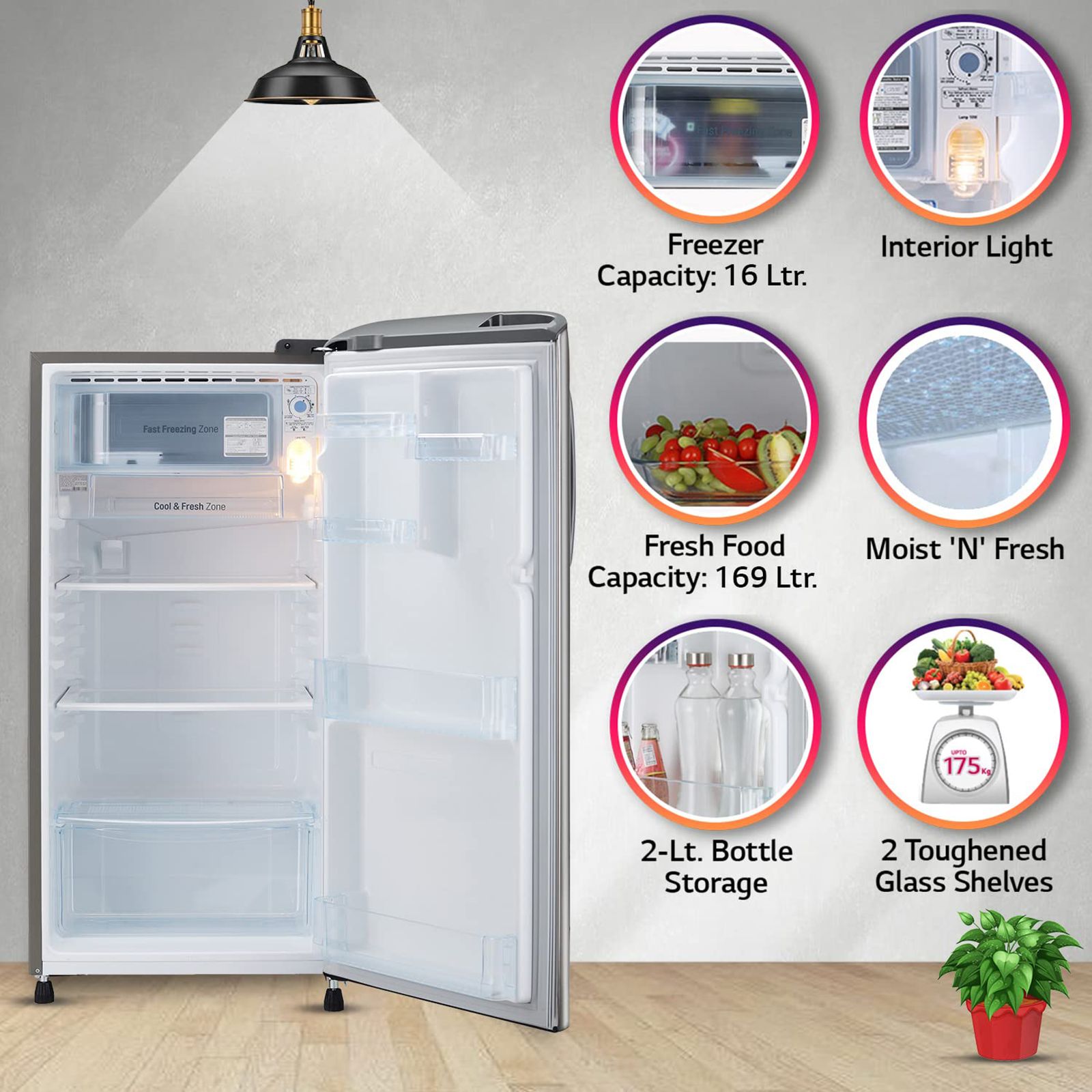LG 185 Litres 3 Star Direct Cool Single Door Refrigerator with Stabilizer Free Operation (GL-B201APZD, Shiny Steel)_11