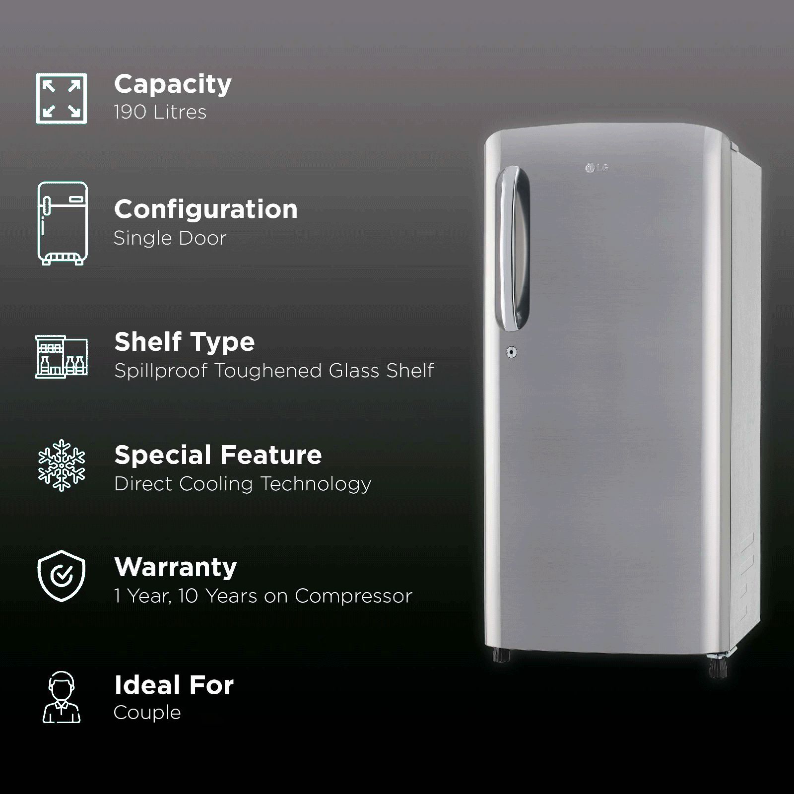 LG 185 Litres 3 Star Direct Cool Single Door Refrigerator with Stabilizer Free Operation (GL-B201APZD, Shiny Steel)_2
