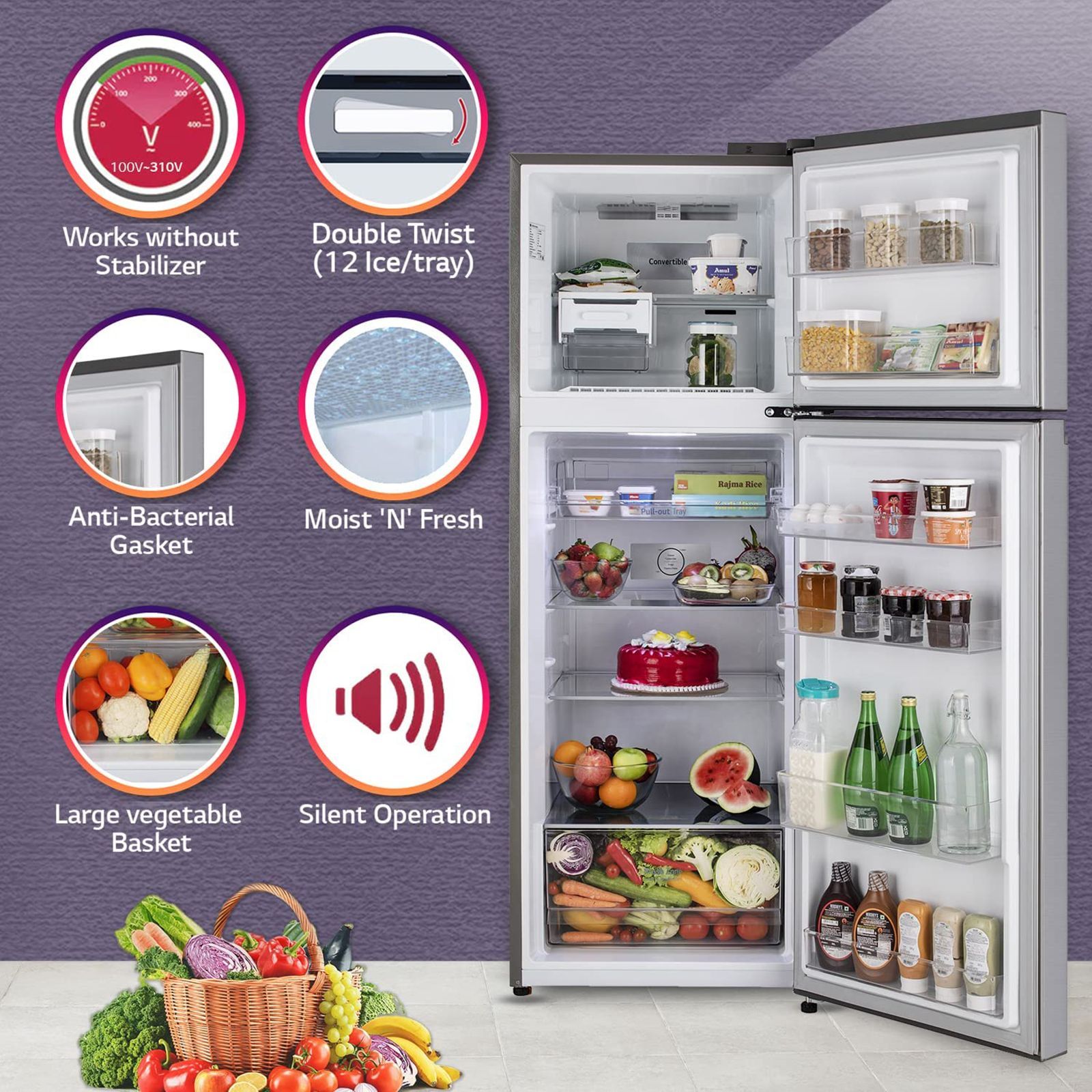 LG 322 Litres 2 Star Frost Free Double Door Convertible Refrigerator with Multi Air Flow System (GL-S342SPZY, Shiny Steel)_15