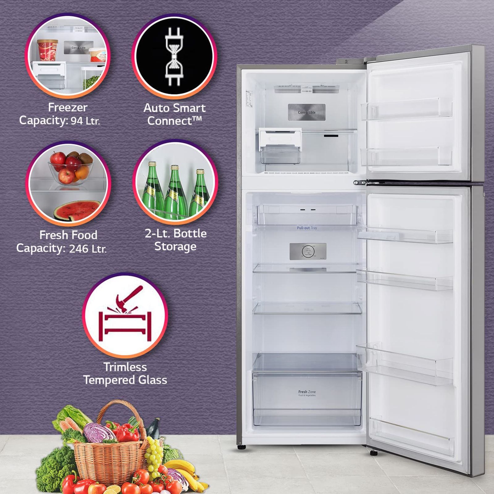LG 322 Litres 2 Star Frost Free Double Door Convertible Refrigerator with Multi Air Flow System (GL-S342SPZY, Shiny Steel)_16
